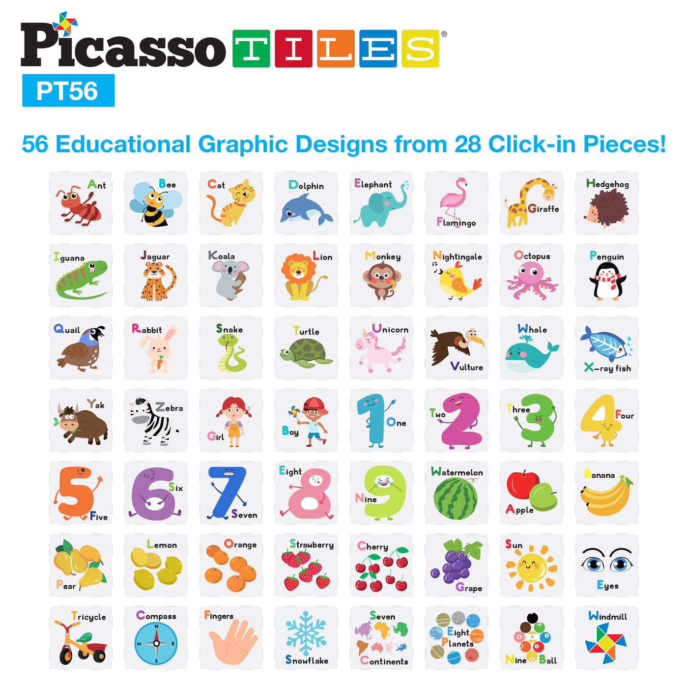 PicassoTiles Magnetic Tiles Card Insert Set - 56 Pieces