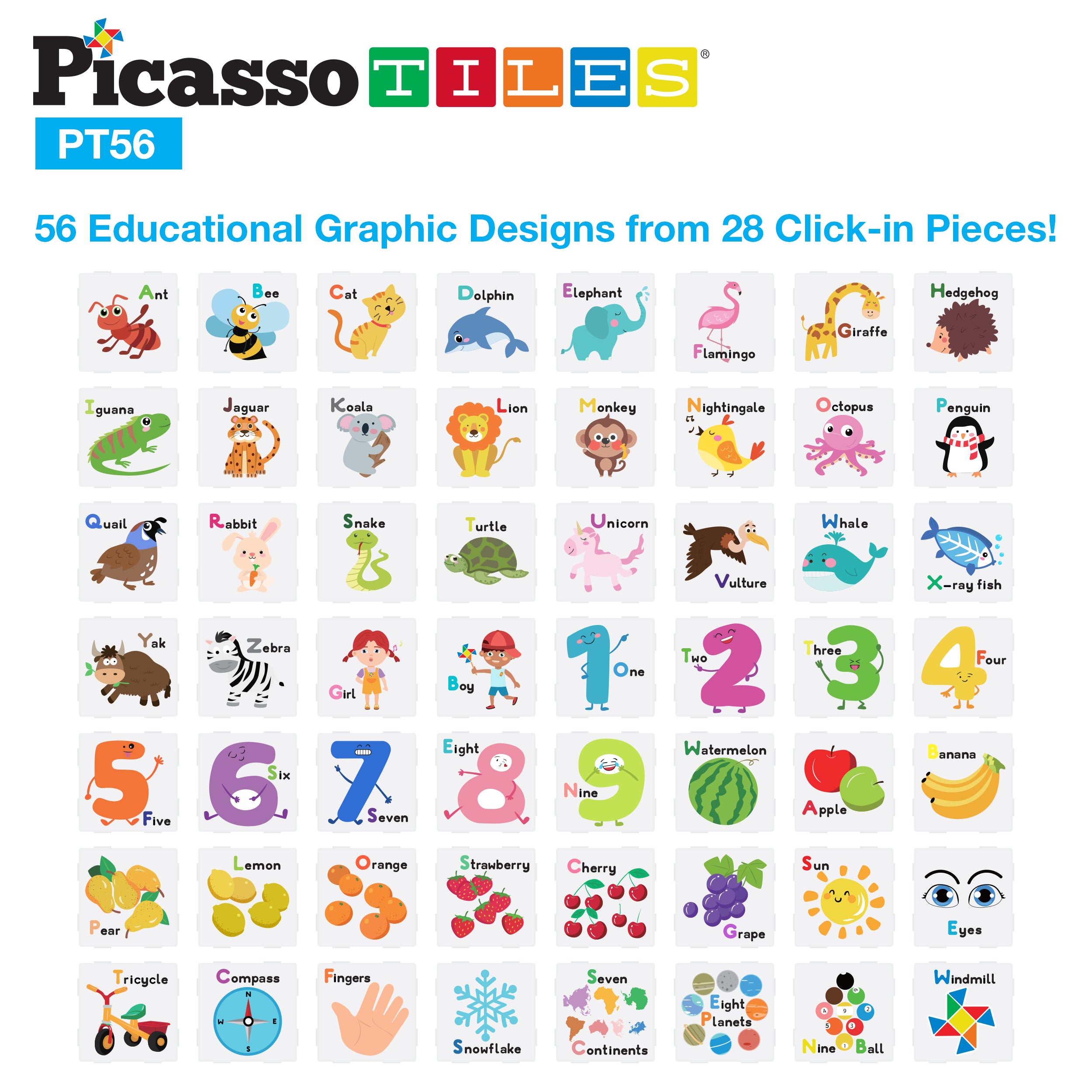 PicassoTiles Magnetic Tiles Card Insert Set - 56 Pieces