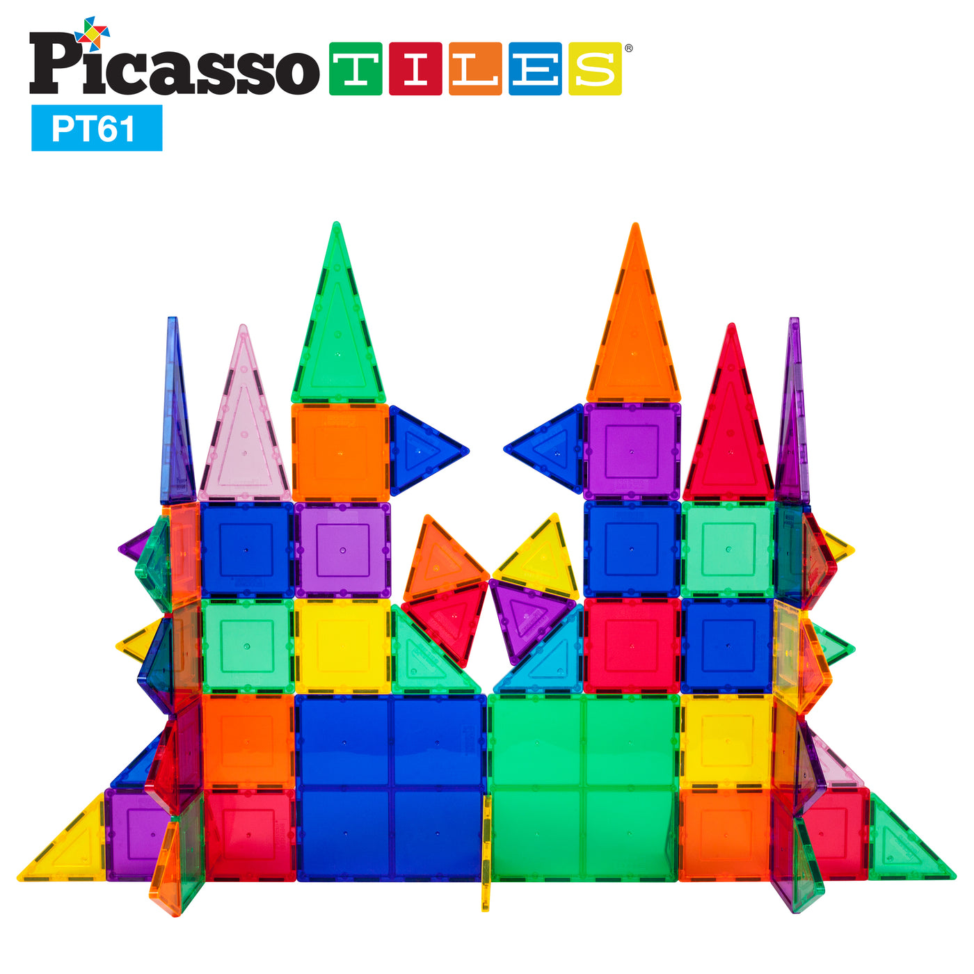 PicassoTiles Magnetic Tile Classic 61pc Building Set