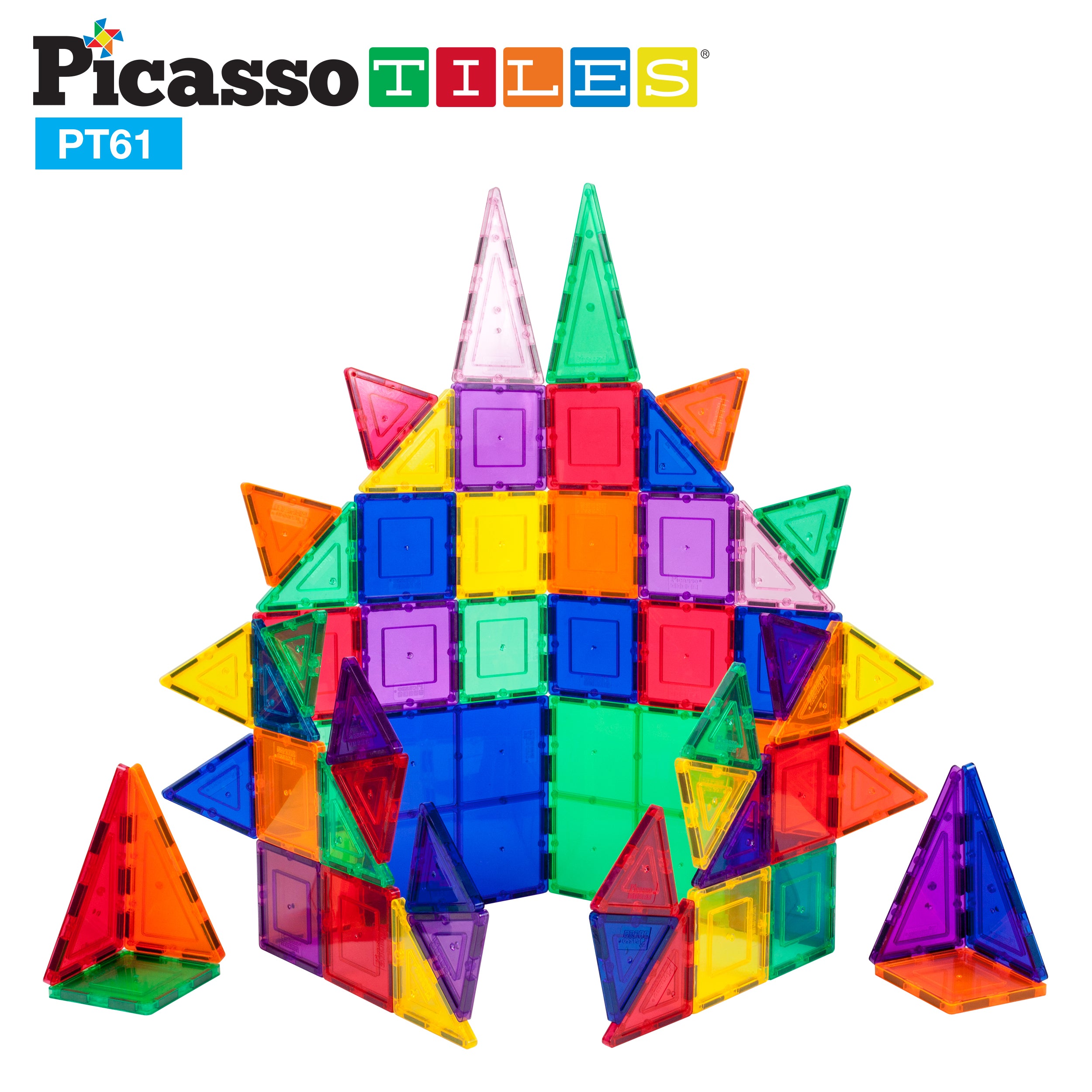 PicassoTiles Magnetic Tile Classic 61pc Building Set