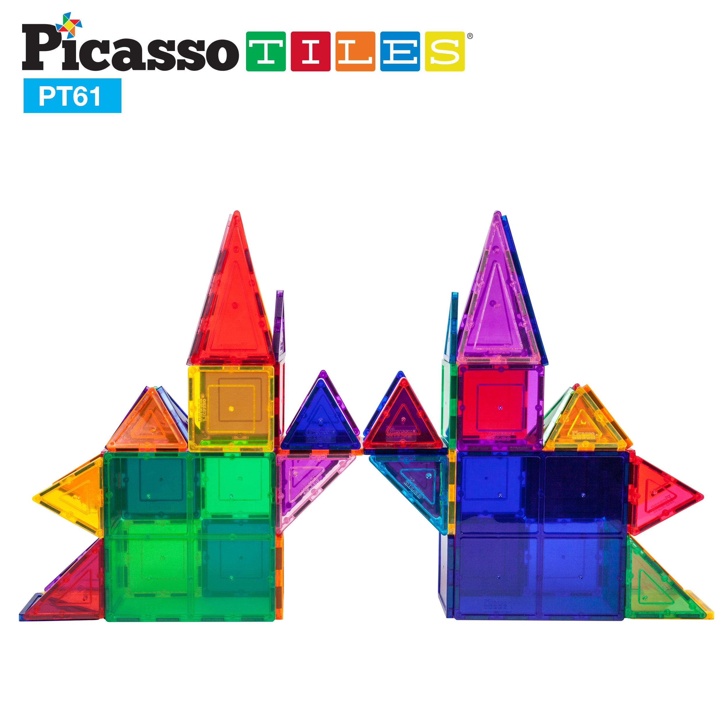 PicassoTiles Magnetic Tile Classic 61pc Building Set