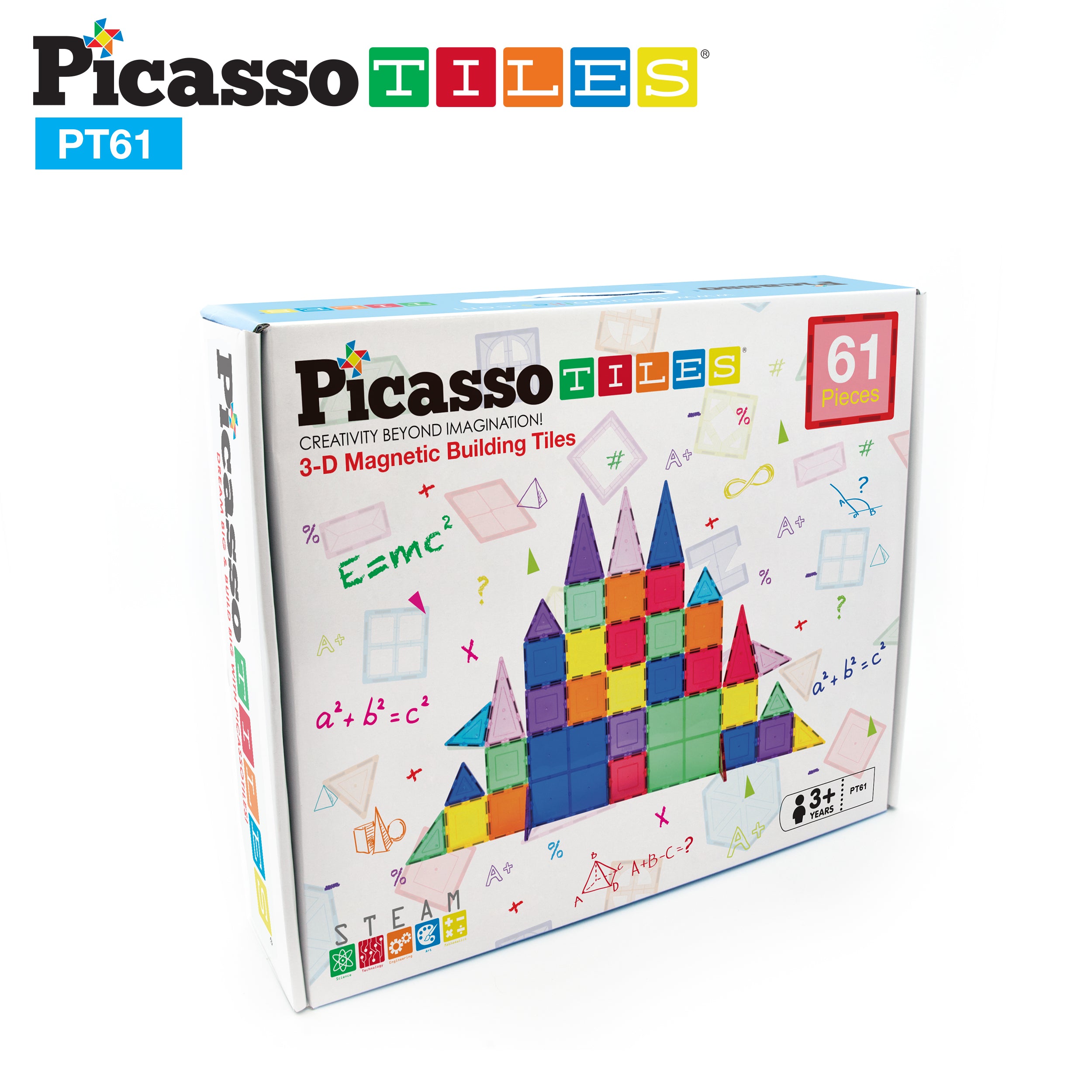 PicassoTiles Magnetic Tile Classic 61pc Building Set