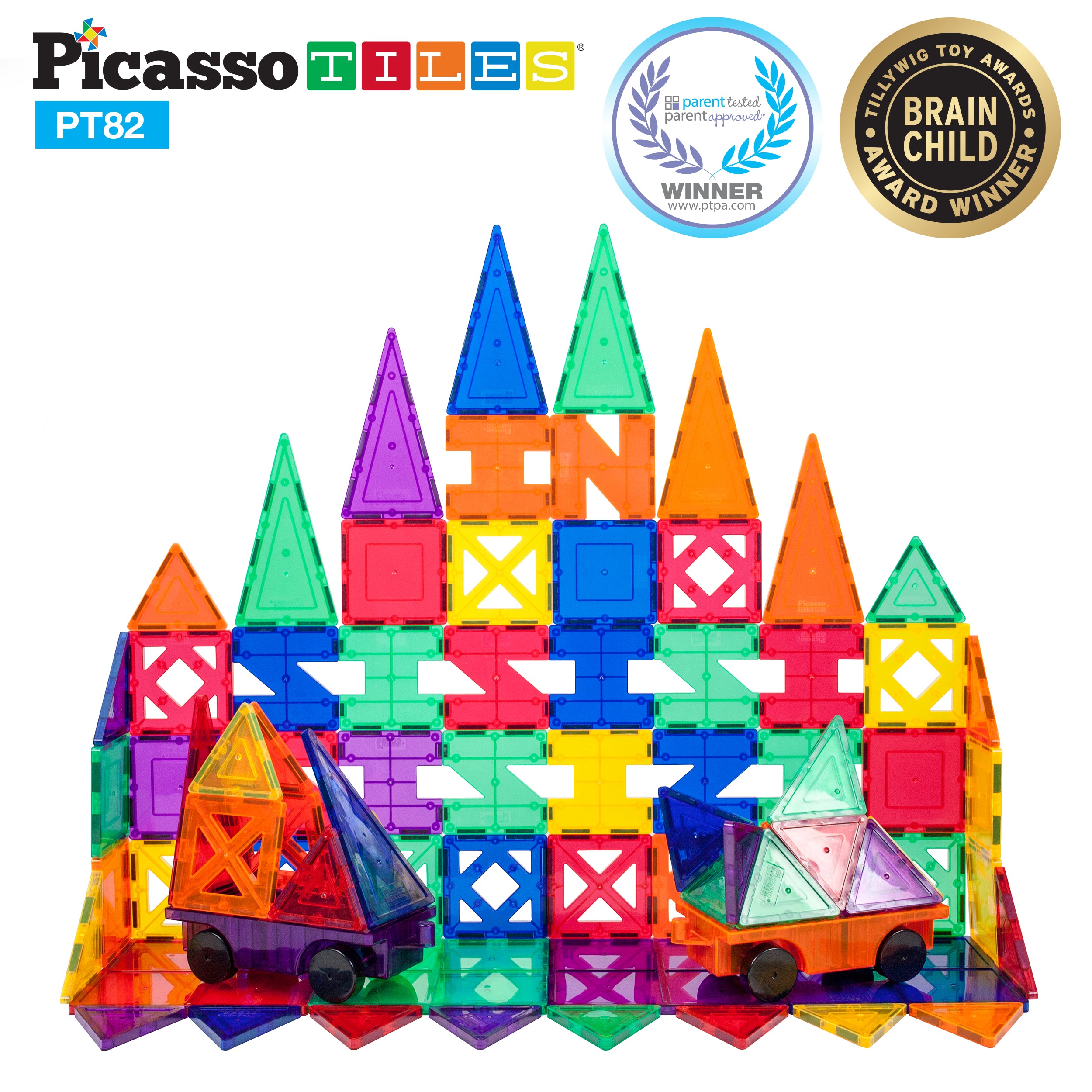 PicassoTiles® 82 Piece Creativity Set Magnet Building Tiles 10 Different Shapes