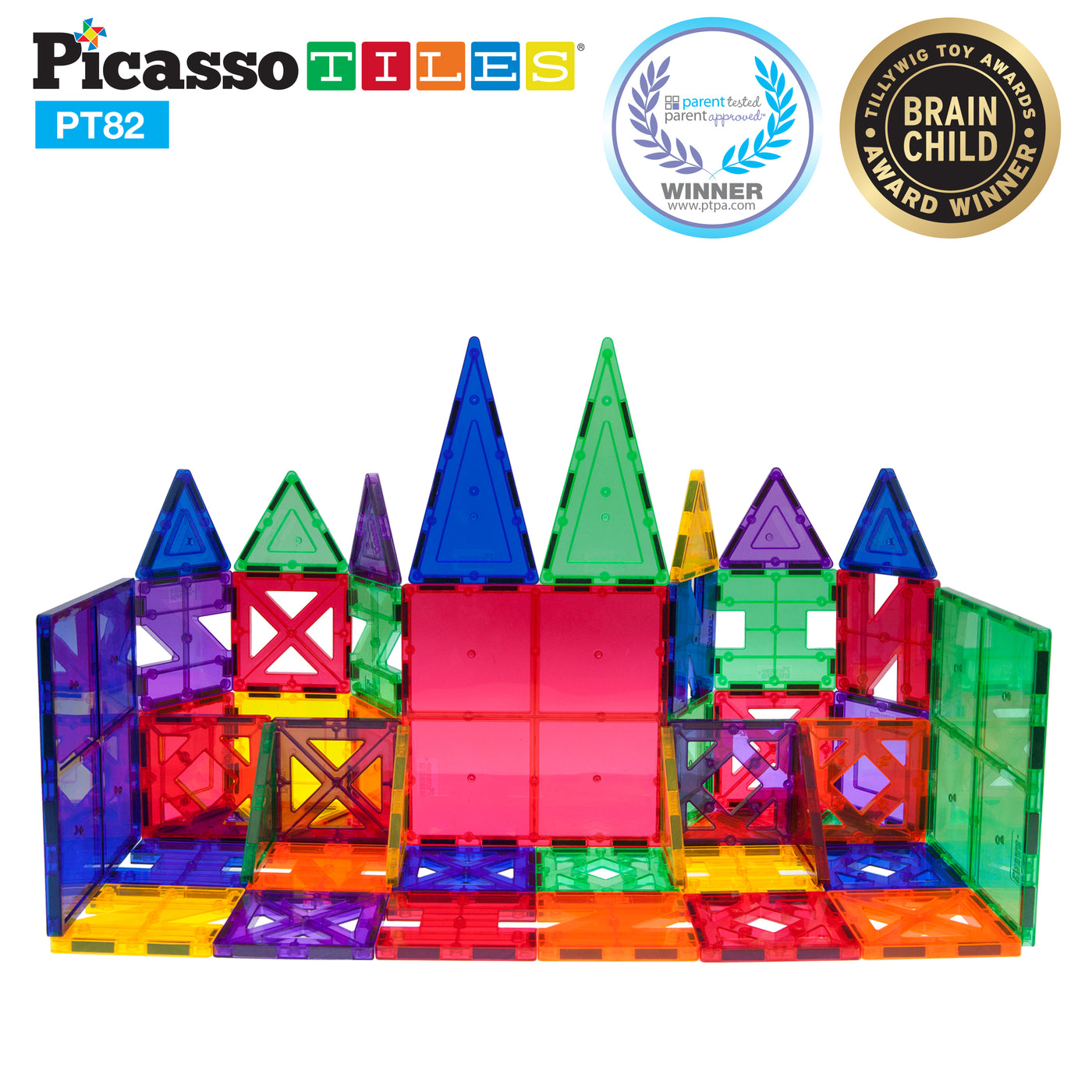 PicassoTiles 82pc Magnetic Tile Creativity Builder Set