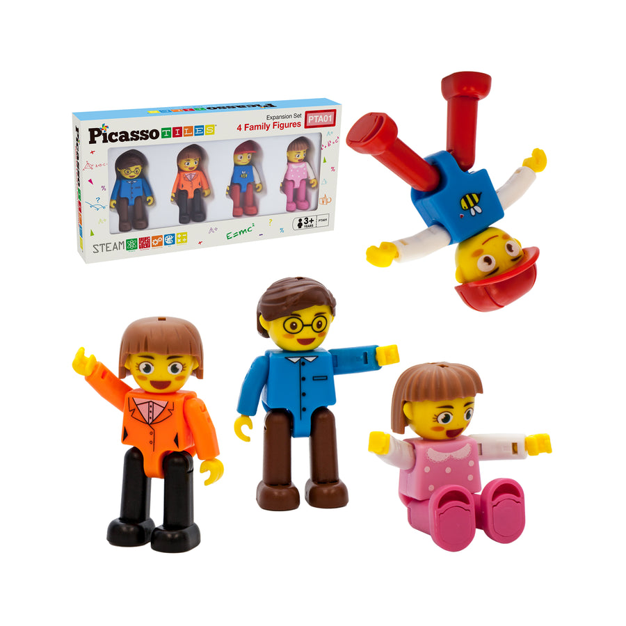 PicassoTiles 4 Piece Family Character People Figure Set
