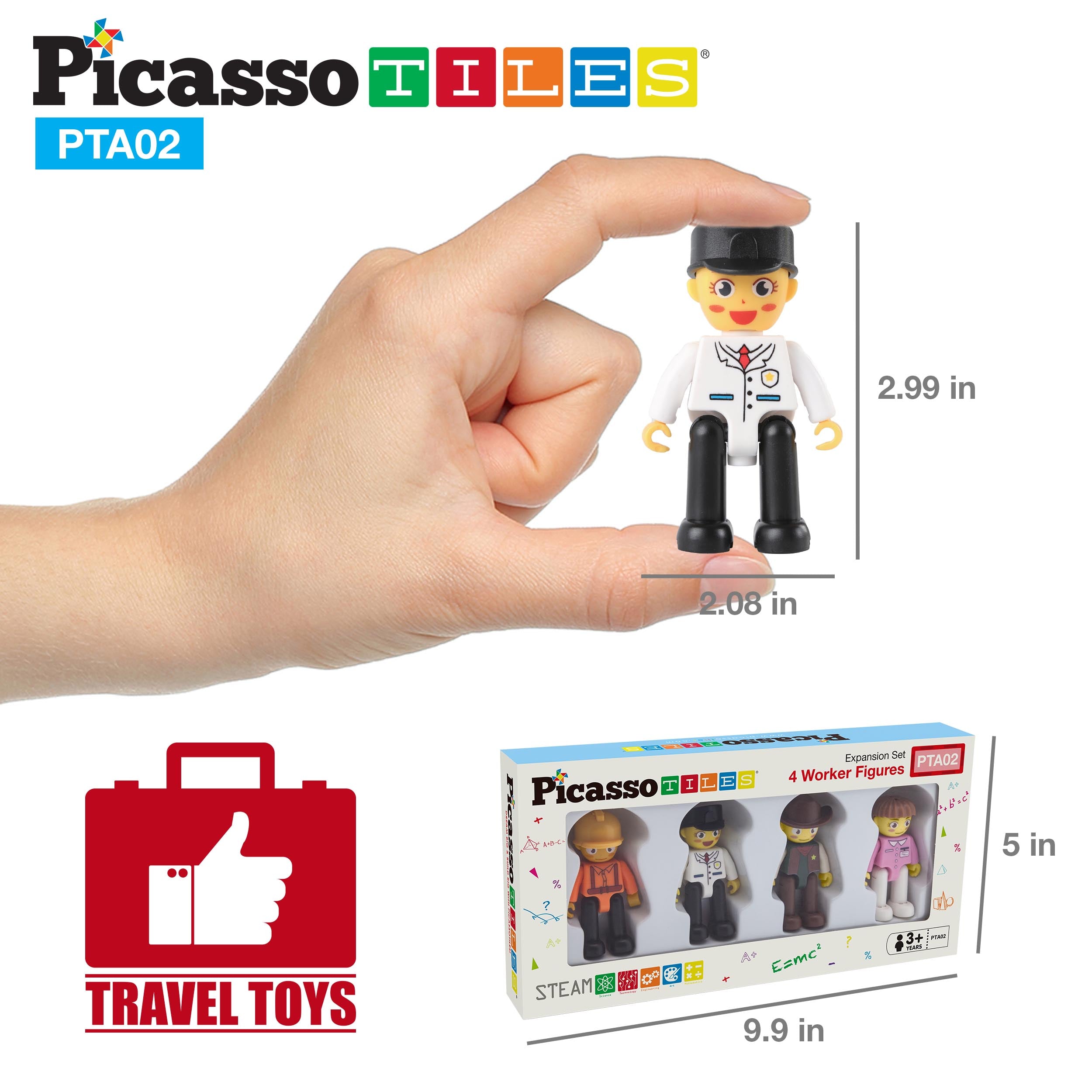 PicassoTiles 4 Piece Career Character Action Figure Magnet Tile Playset