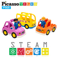 PicassoTiles Magnetic Toy Character Action Figure with 3 Cars