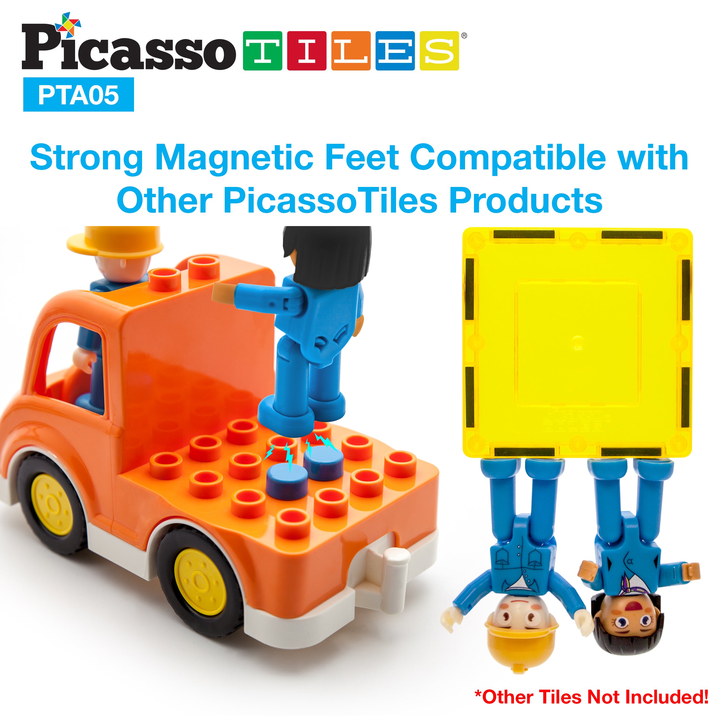 PicassoTiles Magnetic Toy Character Action Figure with 3 Cars