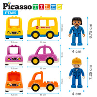 PicassoTiles Magnetic Toy Character Action Figure with 3 Cars