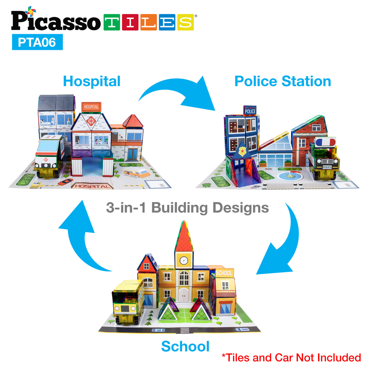 PicassoTiles Magnetic Tile Stick-On Graphics: 3in1 City Theme