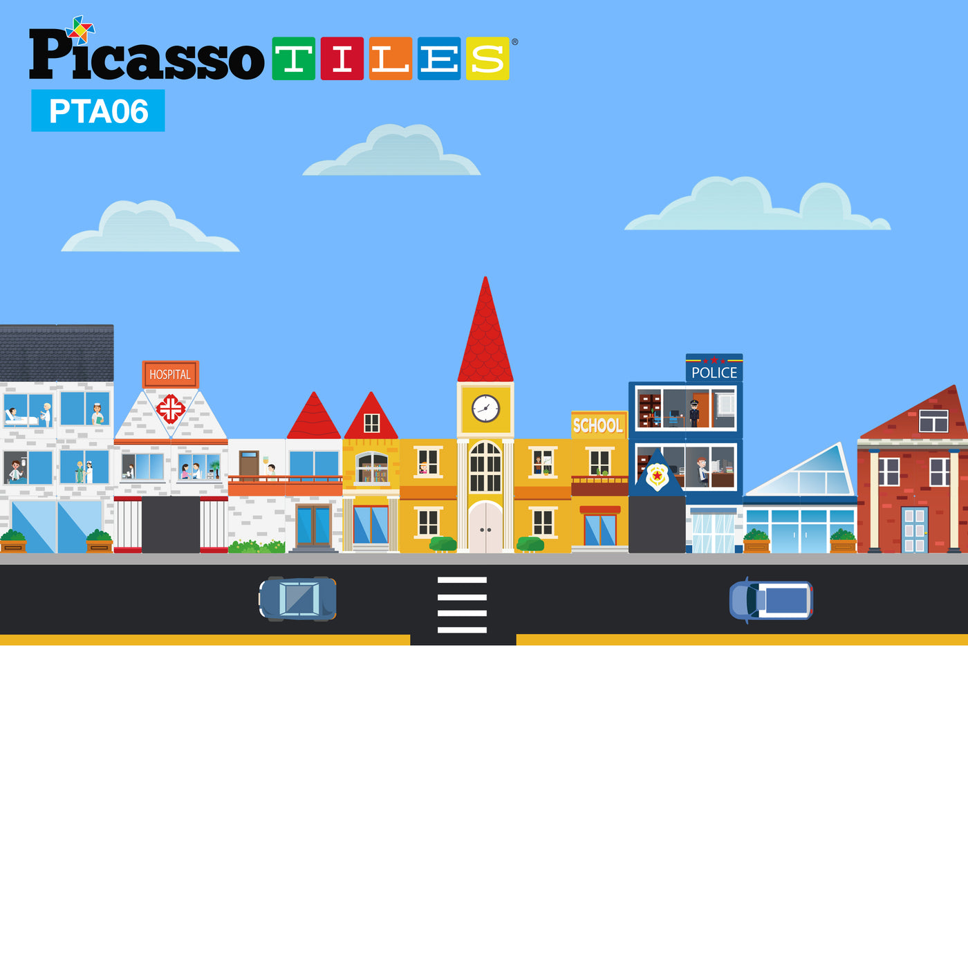 PicassoTiles Magnetic Tile Stick-On Graphics: 3in1 City Theme