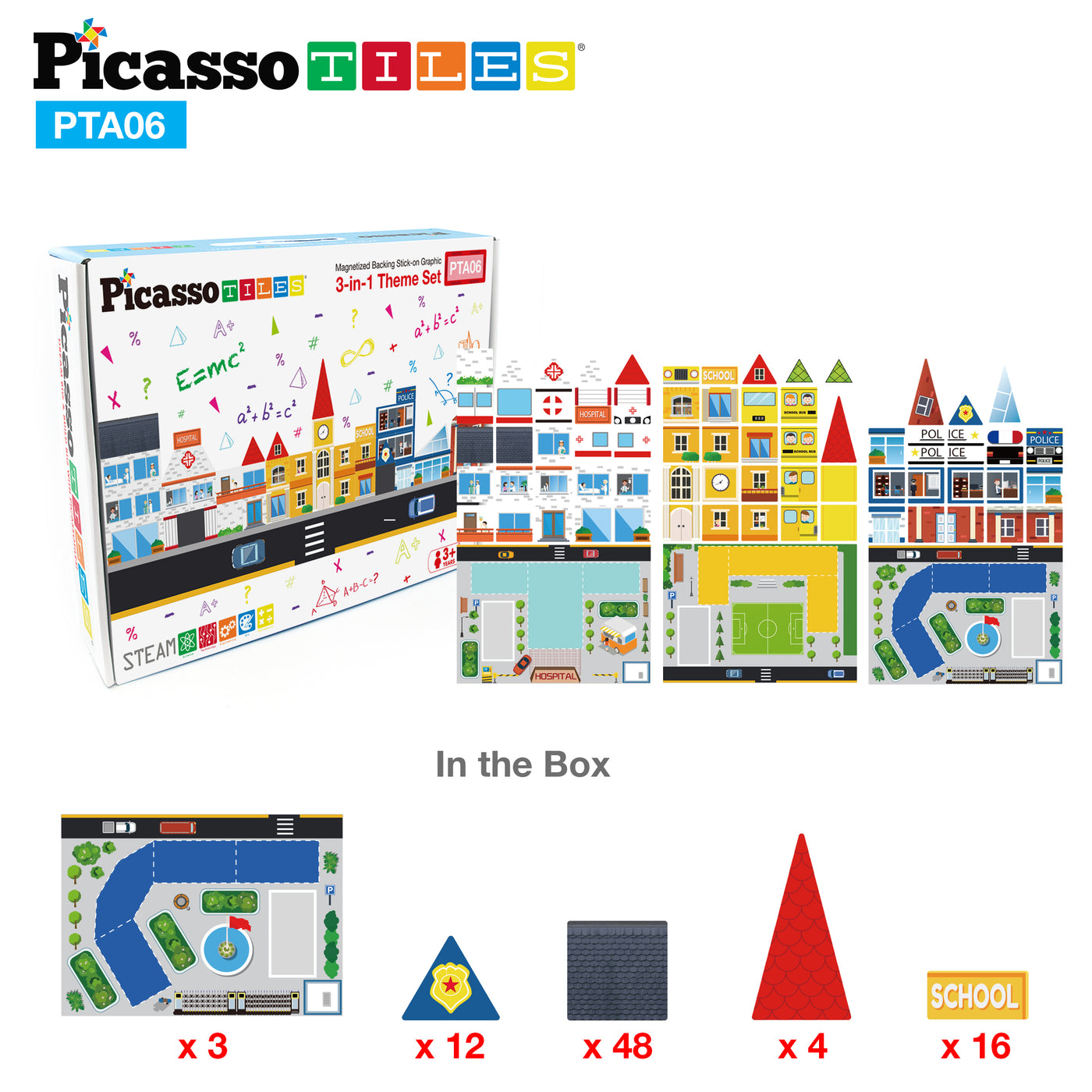 PicassoTiles Magnetic Tile Stick-On Graphics: 3in1 City Theme