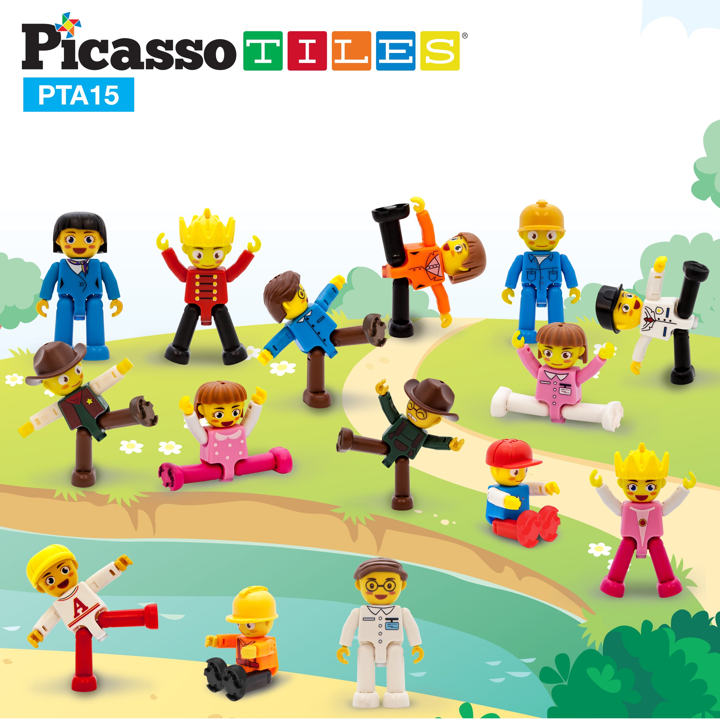 PicassoTiles 15 Piece Magnetic Blocks Character Figure Building Set