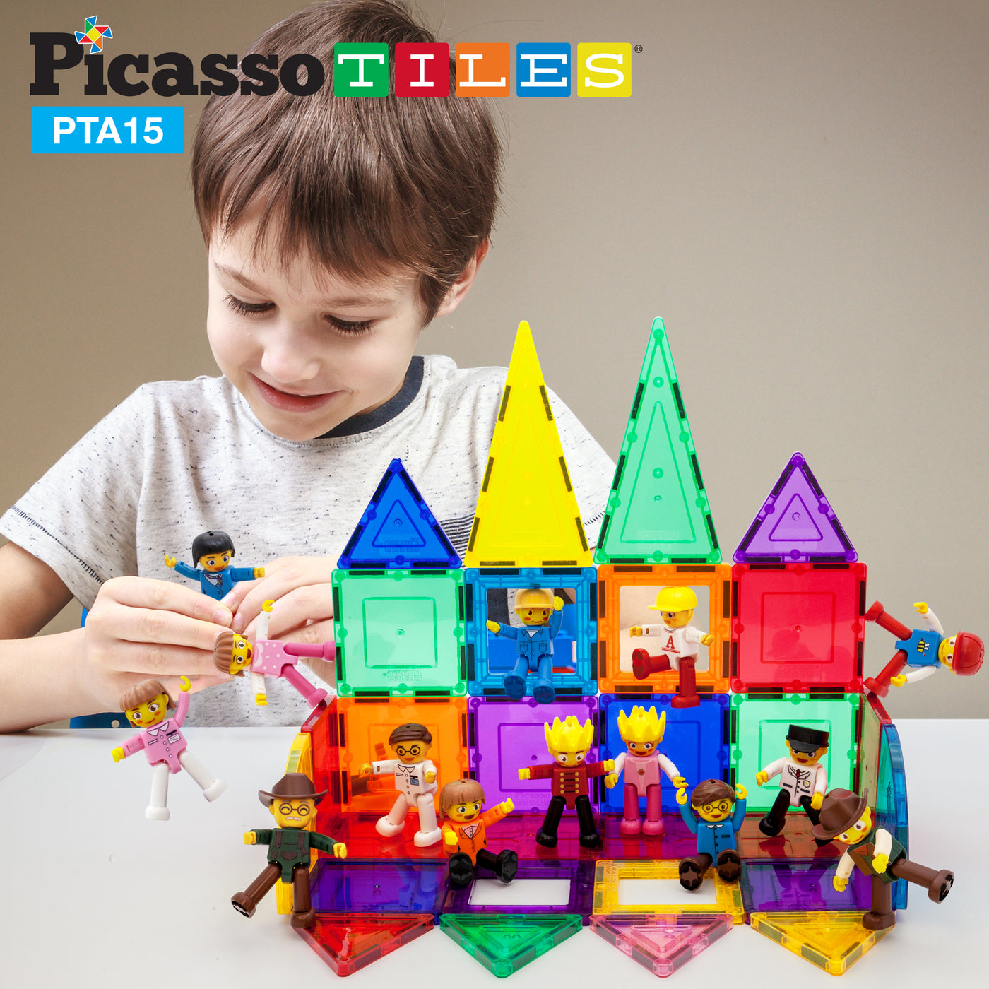 PicassoTiles 15 Piece Magnetic Blocks Character Figure Building Set