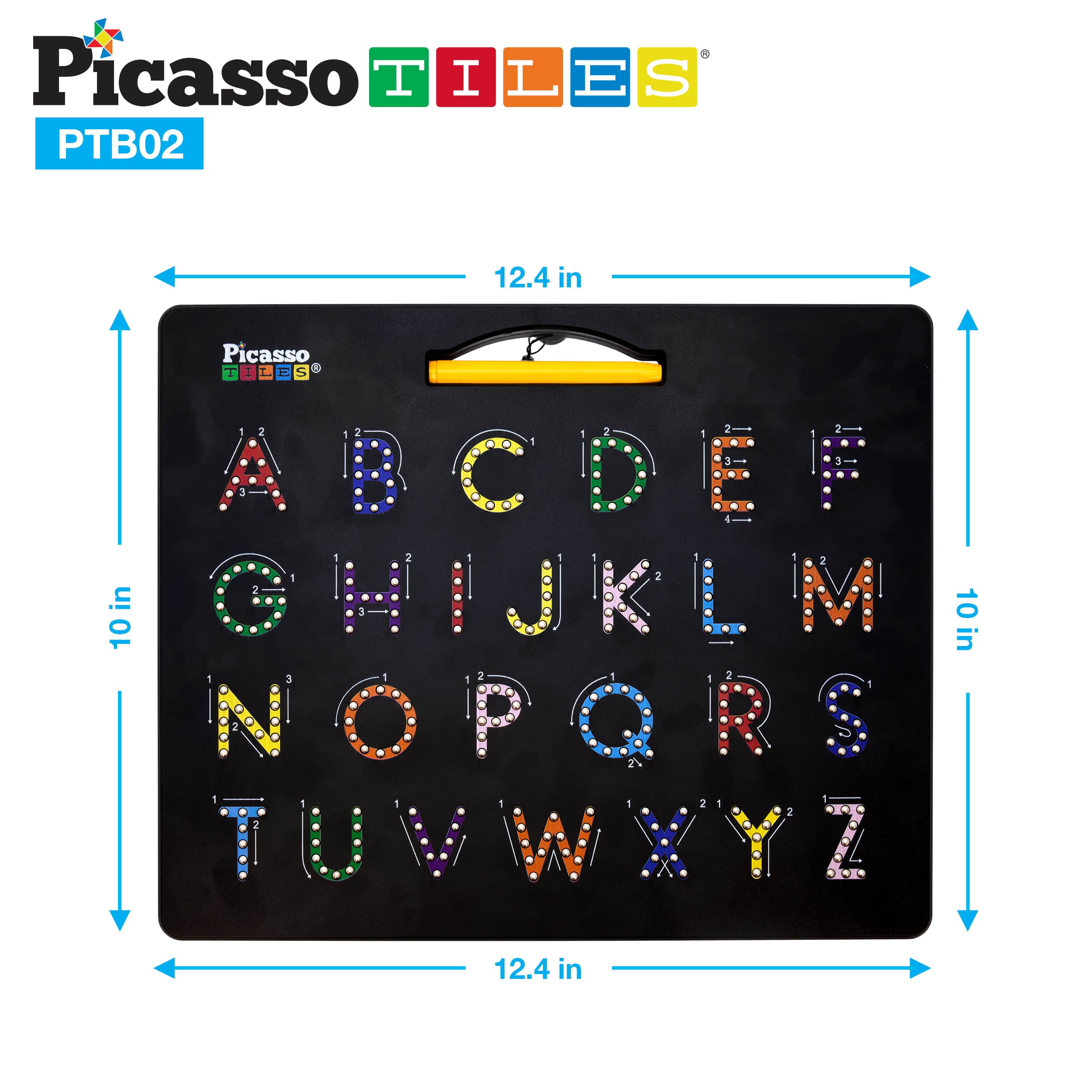 PicassoTiles Double Sided 12"x10" Letters and Numbers Magnetic Drawing Board