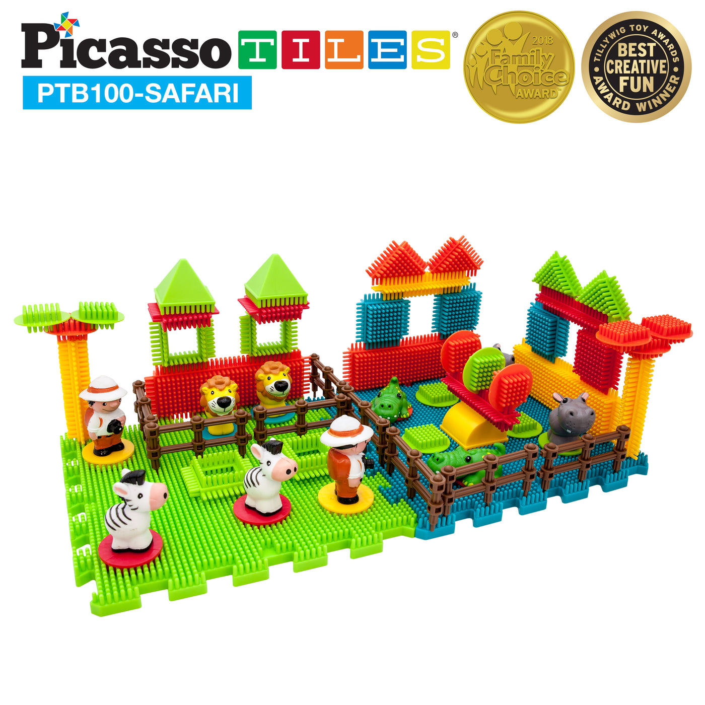 PicassoTiles 100pc Hedgehog Building Block Safari Theme Set