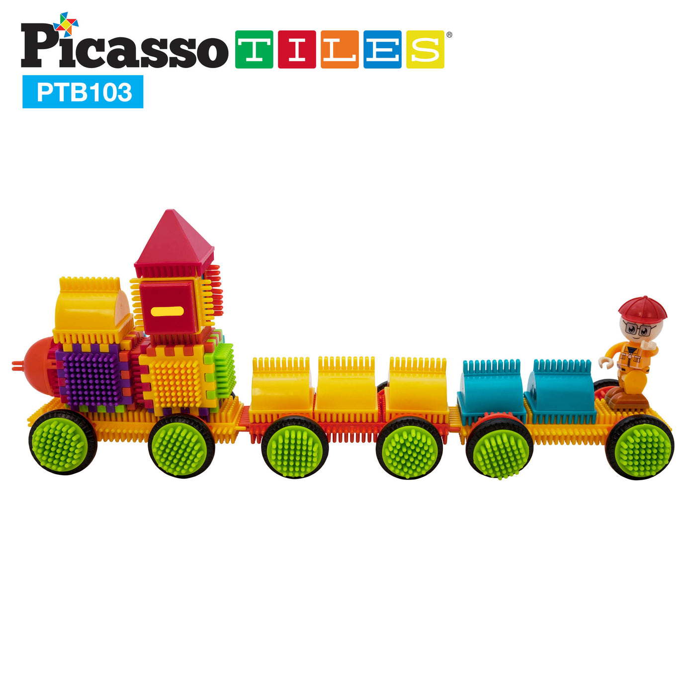 PicassoTiles 103pc Train Theme Hedgehog Building Blocks Set