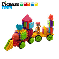 PicassoTiles 103pc Train Theme Hedgehog Building Blocks Set