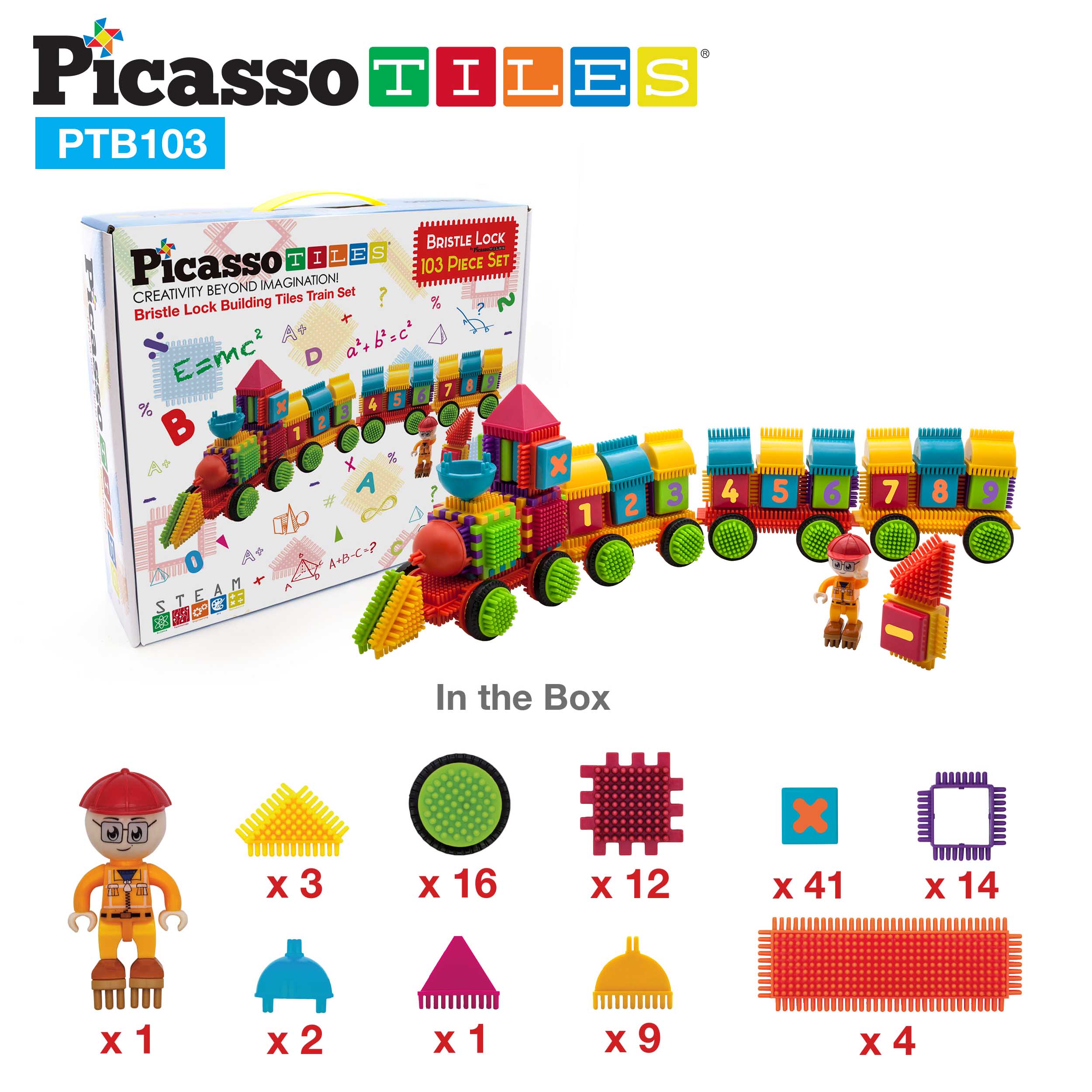 PicassoTiles 103pc Train Theme Hedgehog Building Blocks Set