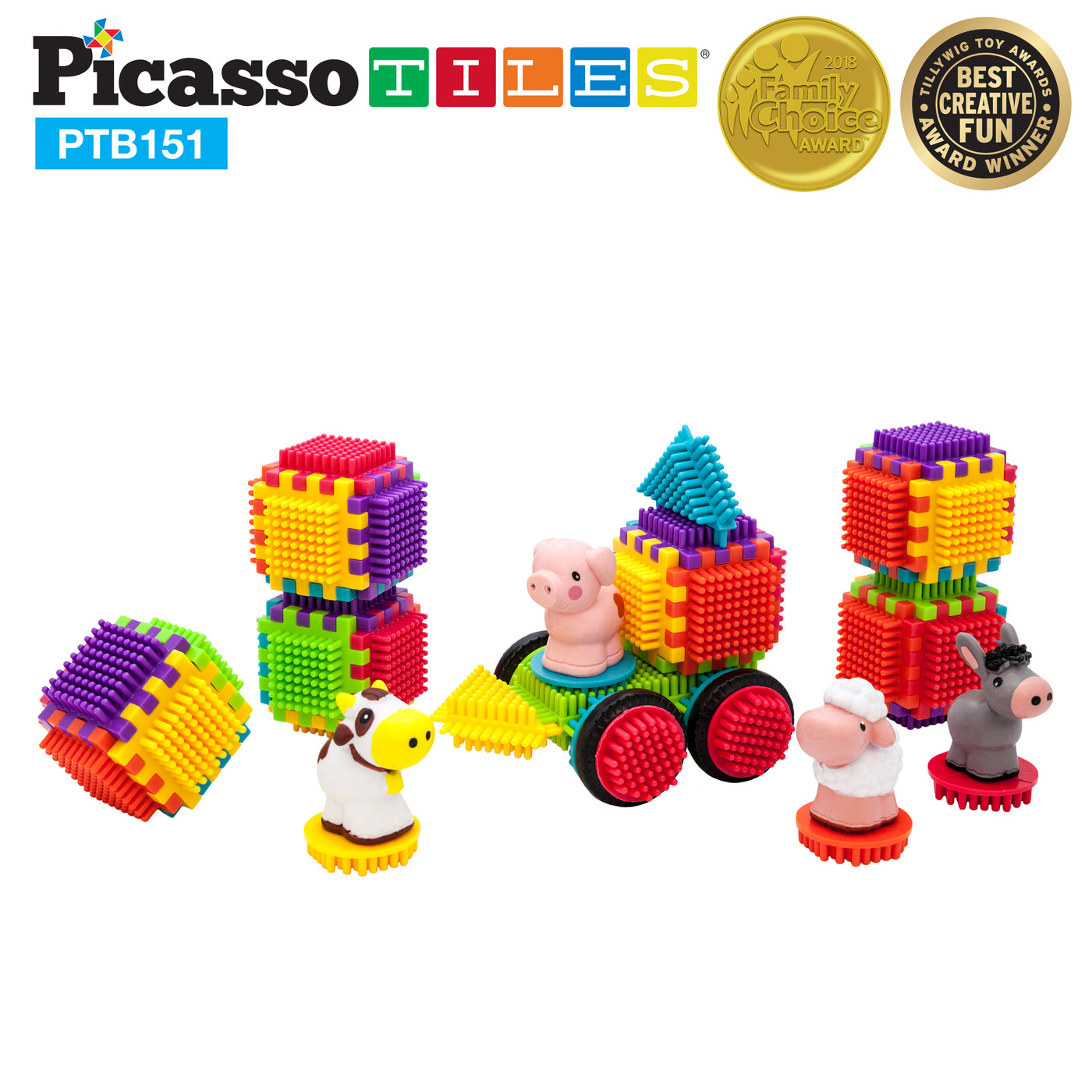 PicassoTiles 151pc Hedgehog Building Block Truck Theme