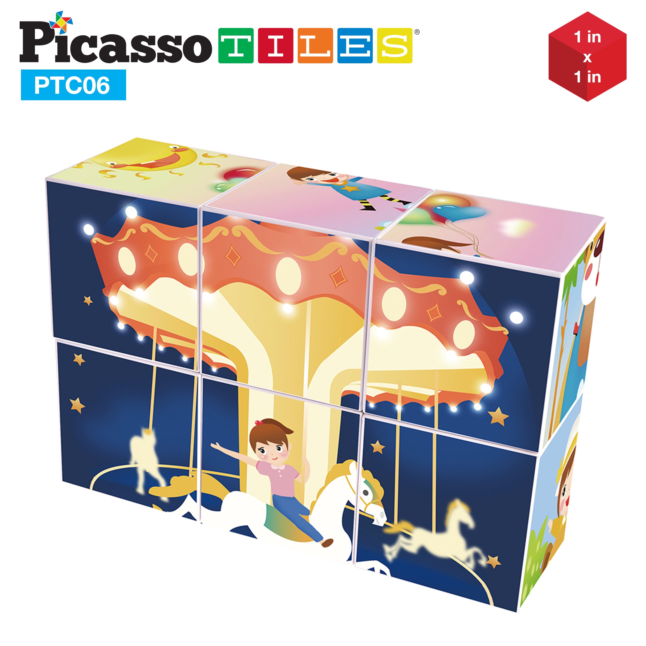 PicassoTiles 6 Piece Magnetic Magic Puzzle Cube Set