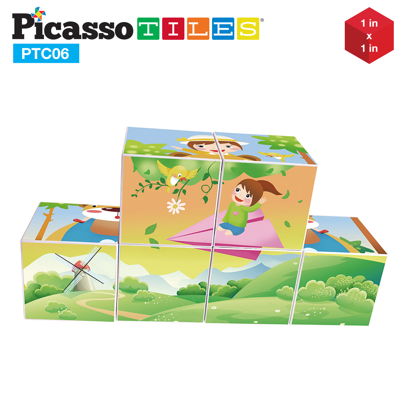 PicassoTiles 6 Piece Magnetic Magic Puzzle Cube Set