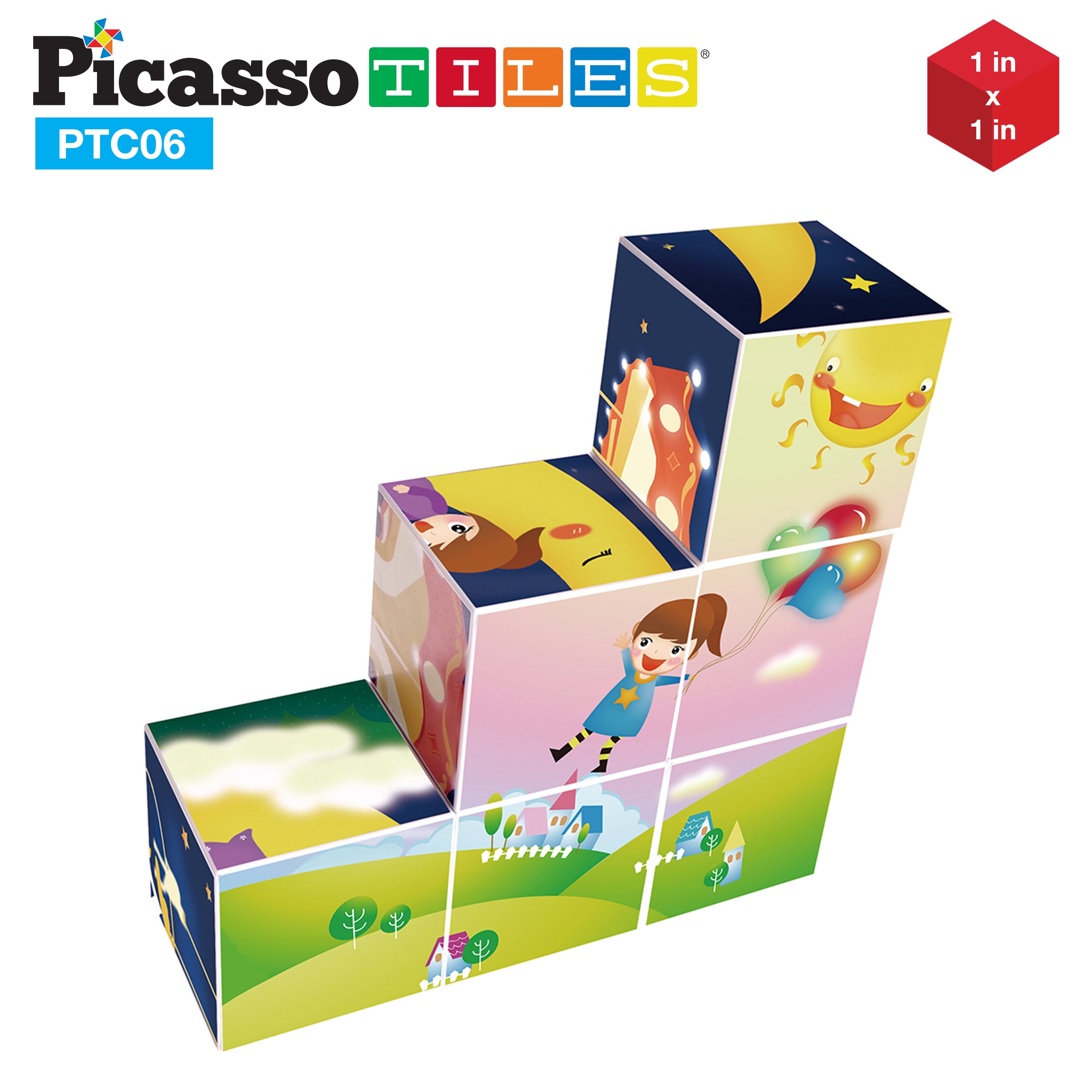 PicassoTiles 6 Piece Magnetic Magic Puzzle Cube Set