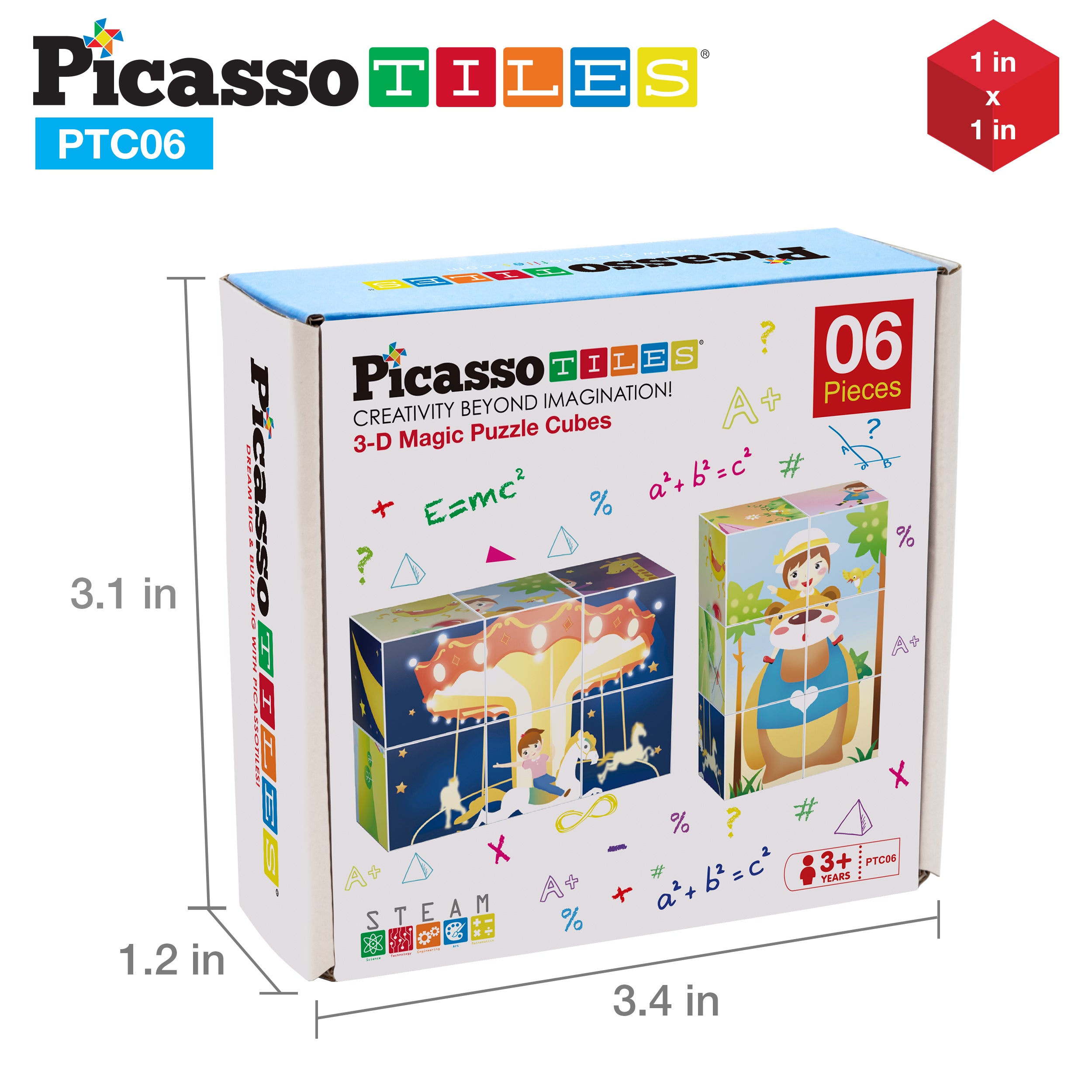 PicassoTiles 6 Piece Magnetic Magic Puzzle Cube Set