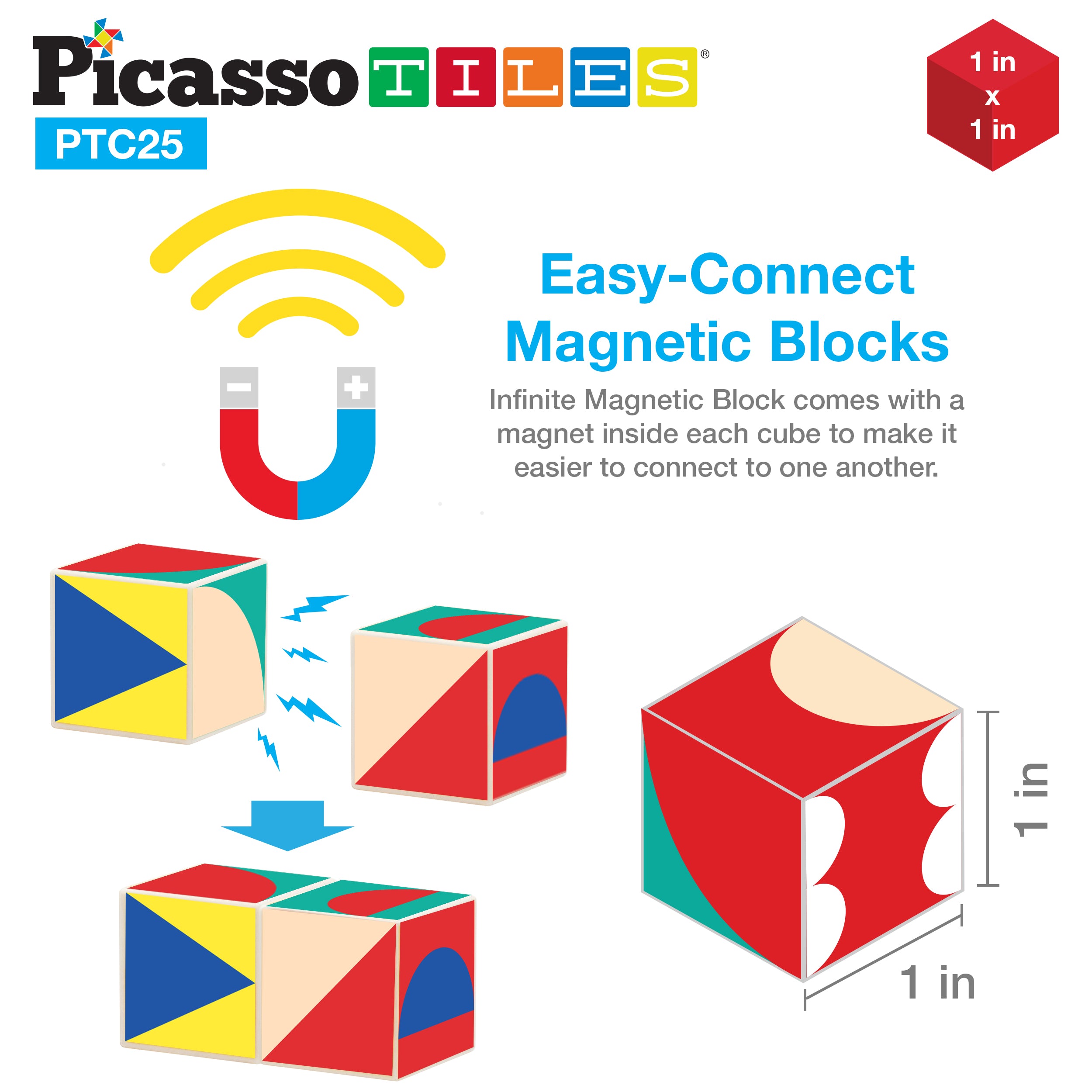 PicassoTiles 25 Piece Infinite Magnetic Puzzle Mix & Match Toy Set