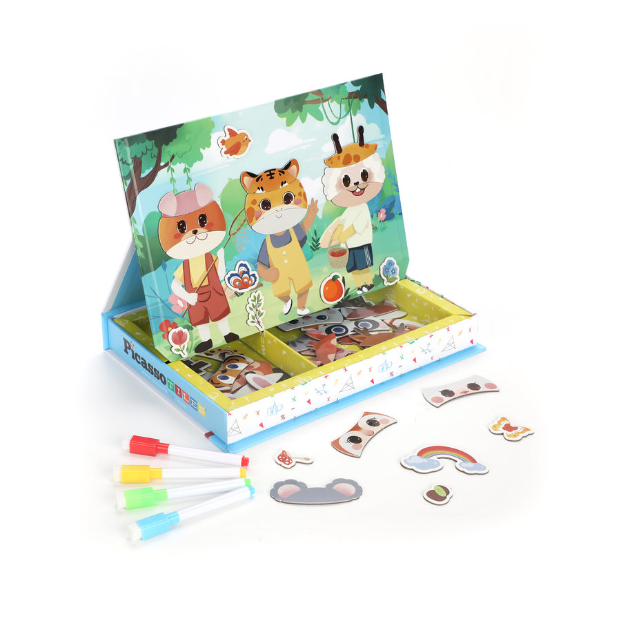 Picassotiles 120pcs Magnetic Animal Sticker Puzzle Book Drawing Board