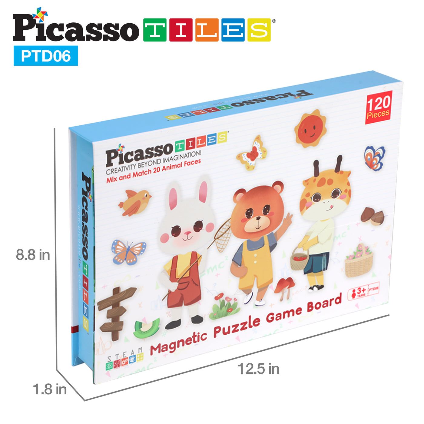 Picassotiles 120pcs Magnetic Animal Sticker Puzzle Book Drawing Board