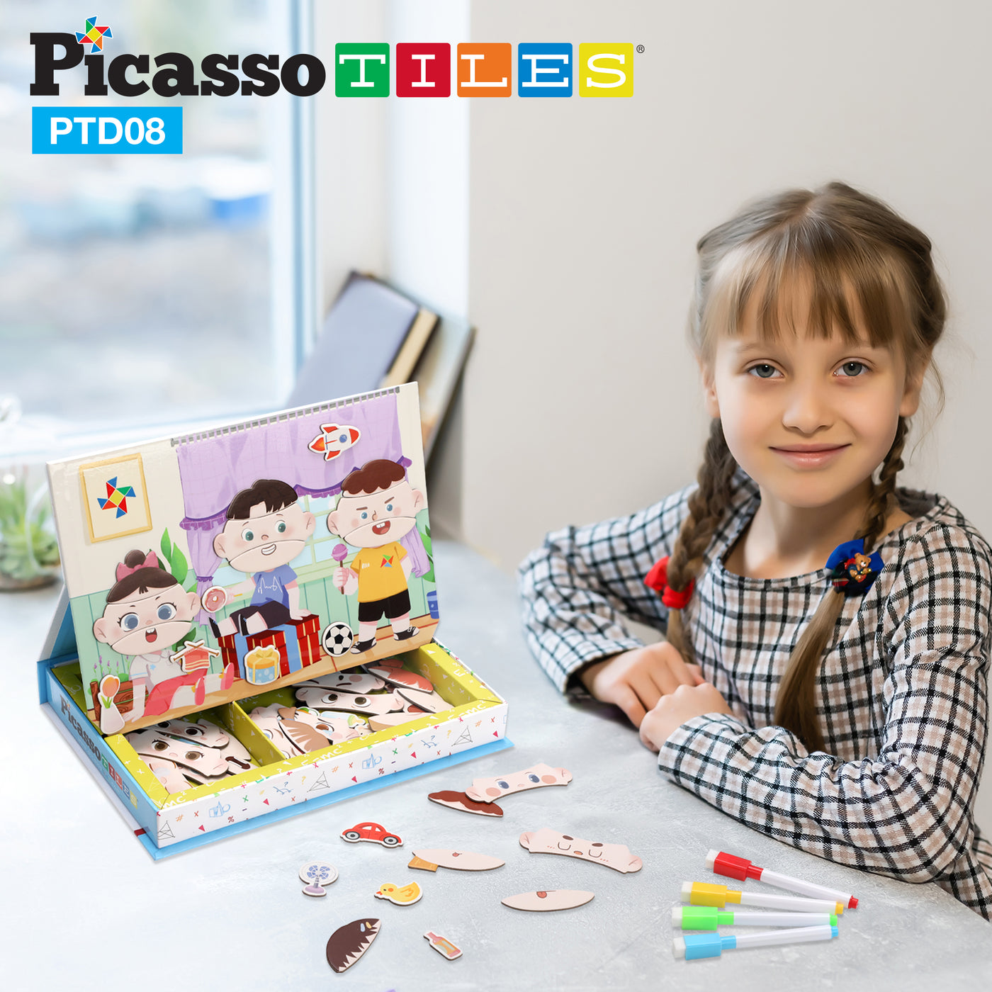 Picassotiles 108pcs Reusable Magnetic Face Sticker Puzzle Book Drawing Board