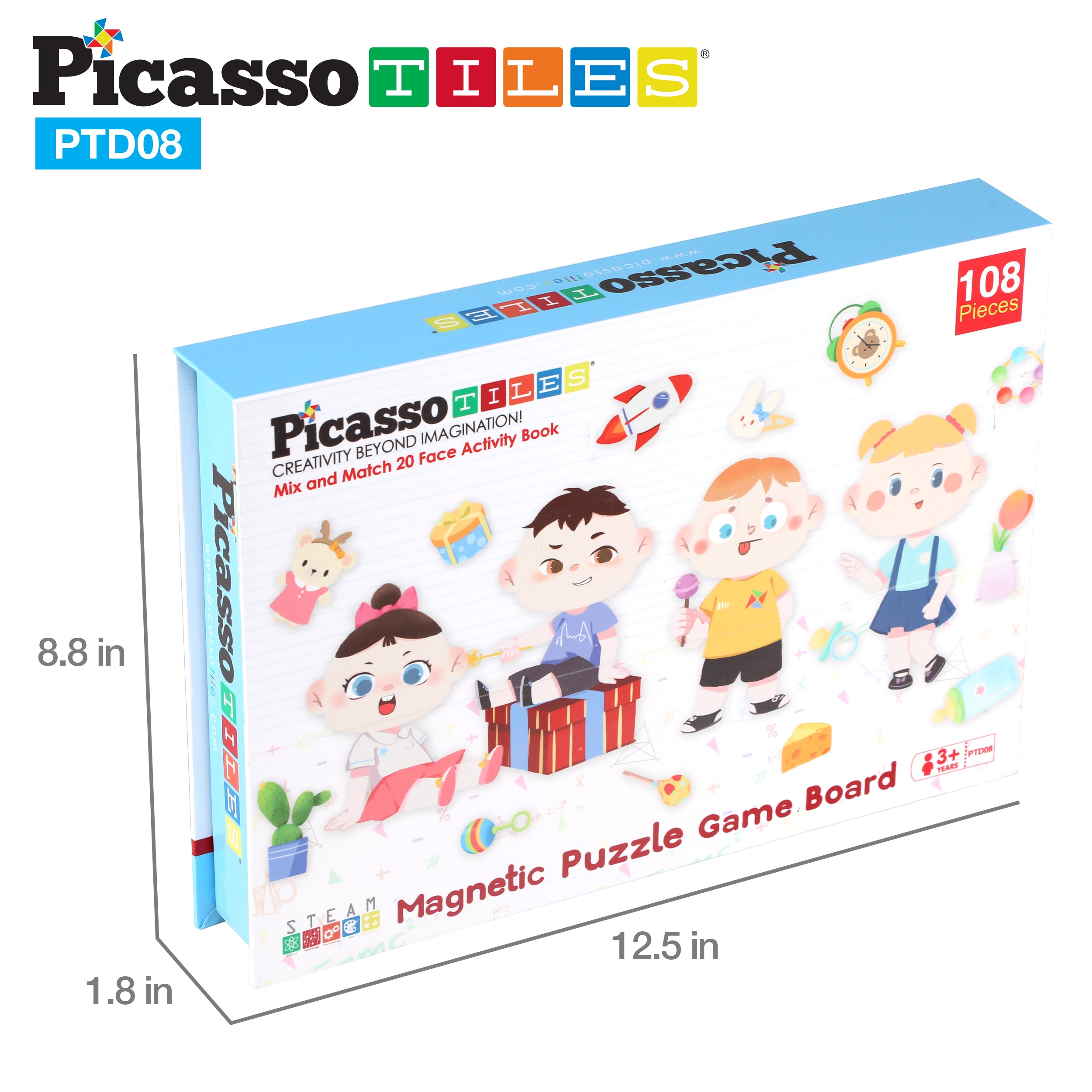 Picassotiles 108pcs Reusable Magnetic Face Sticker Puzzle Book Drawing Board