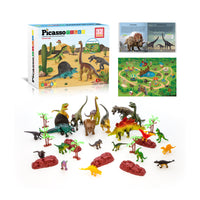 PicassoTiles 32pcs Dinosaur Action Figures with Prehistoric Activity Play Mat