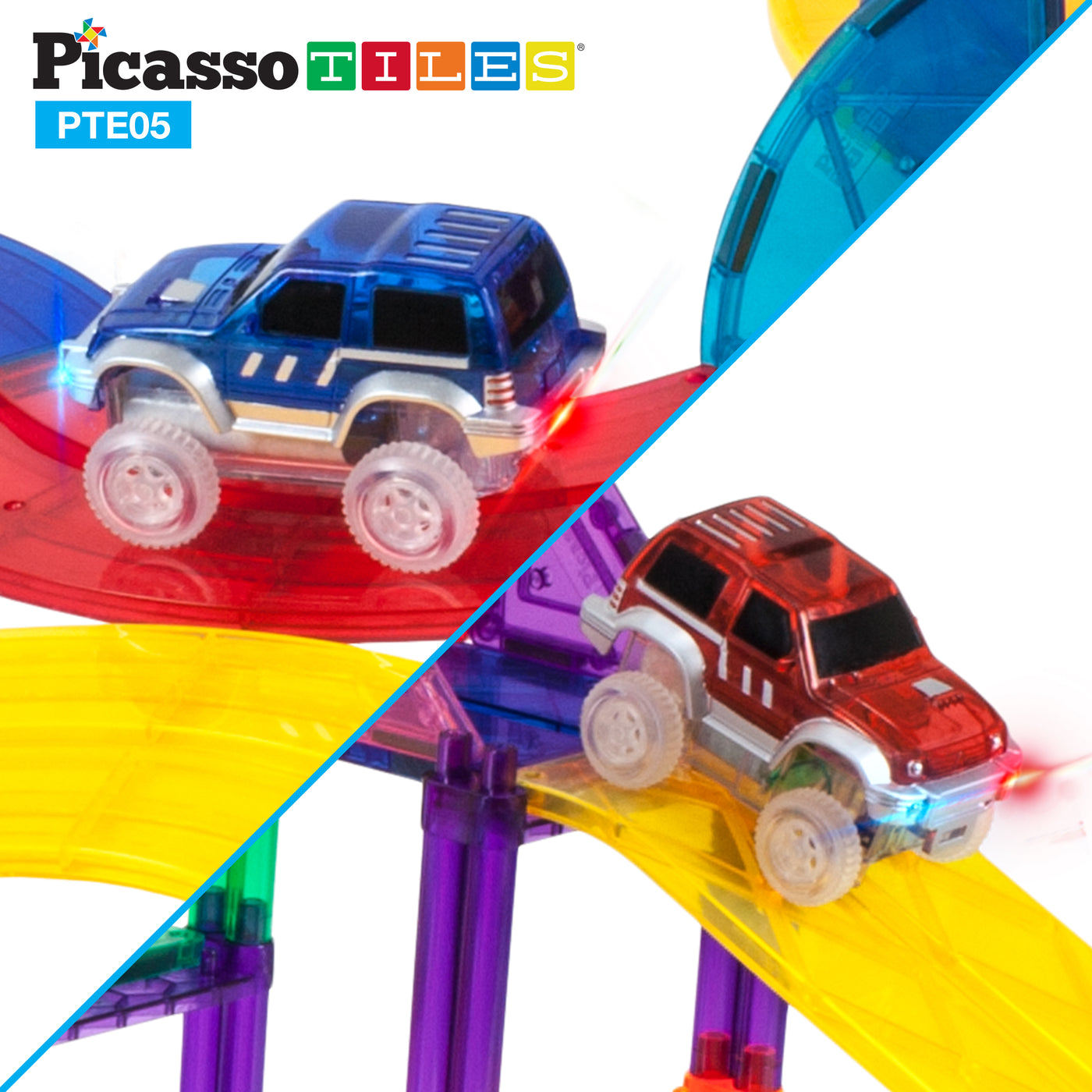PicassoTiles 2 Pack Cars for Magnetic Race Tracks