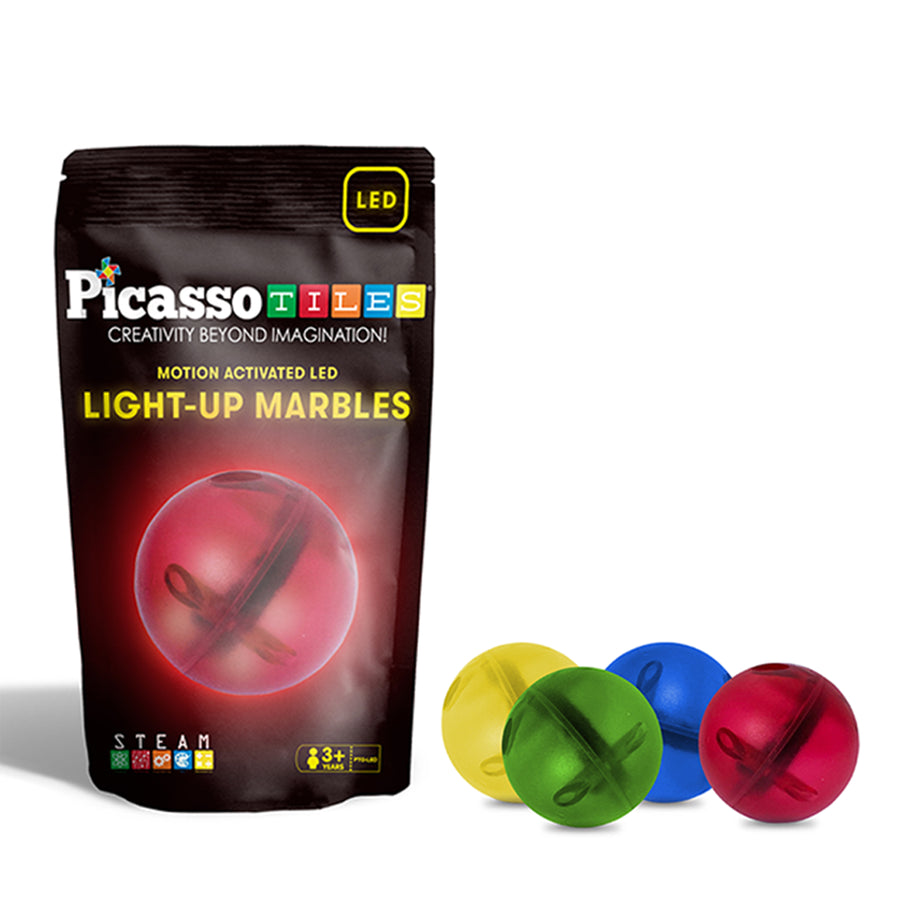 PicassoTiles LED Activated Light-Up Marbles for Marble Run Building Blocks