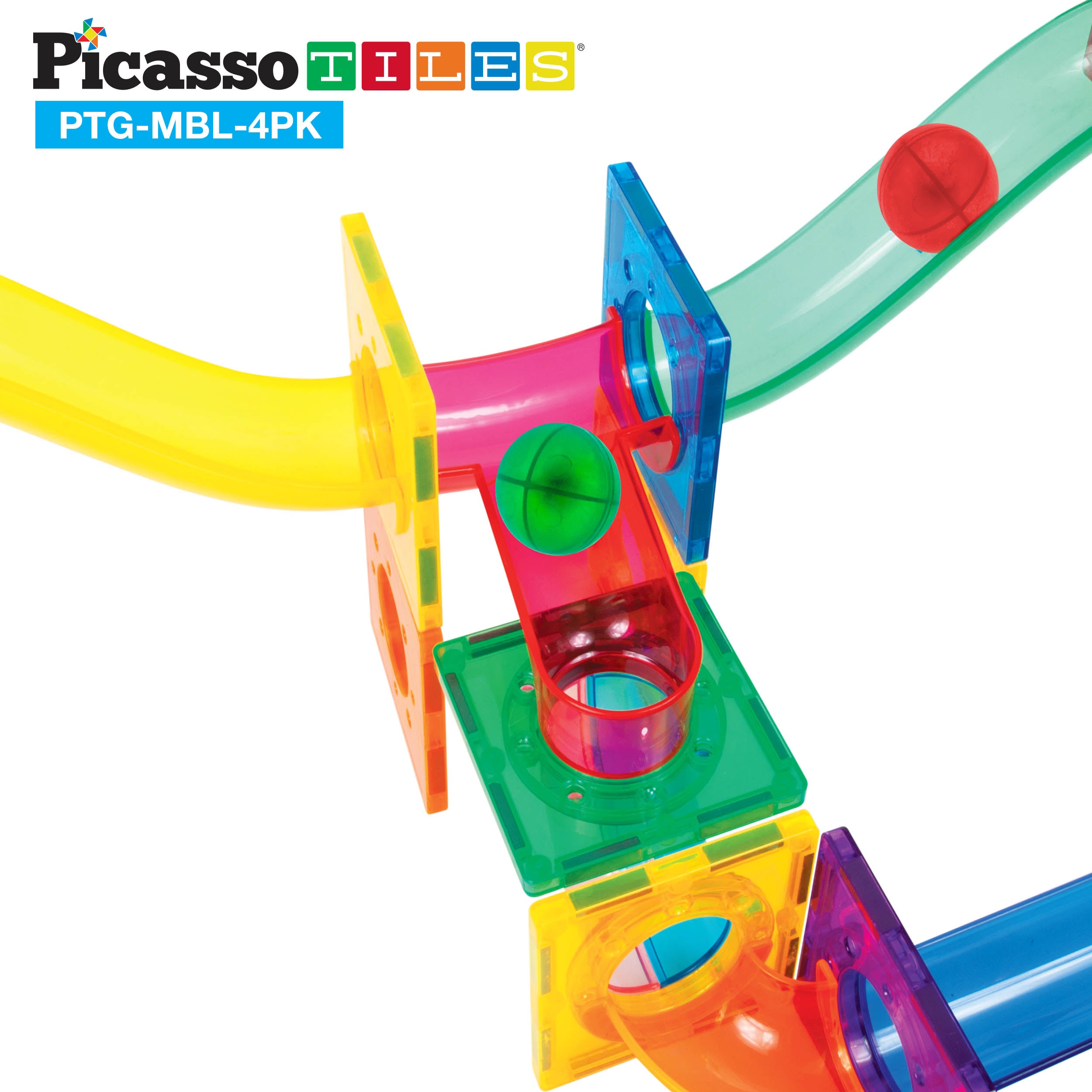 PicassoTiles 4pc Marbles for Racetrack Run Building Blocks