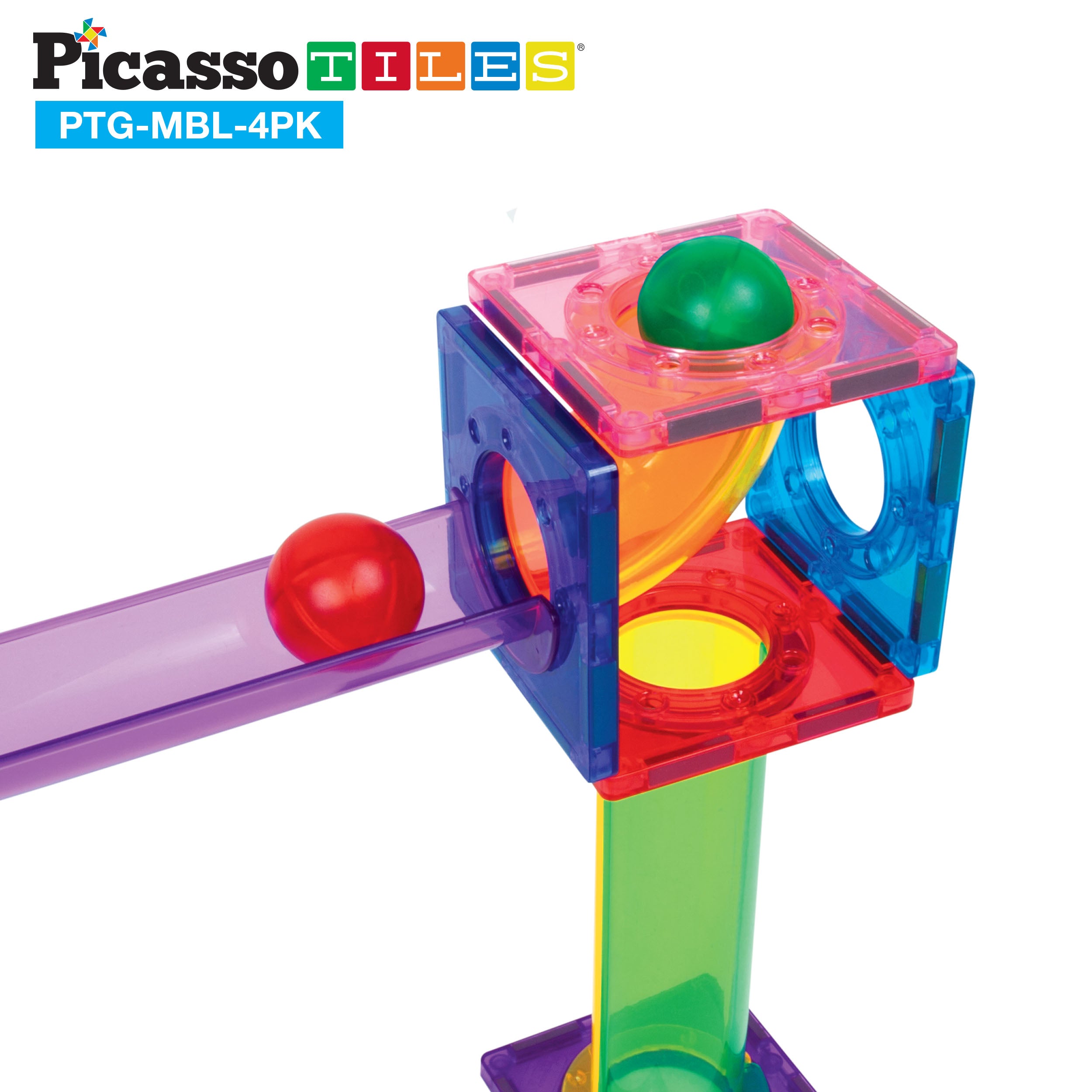 PicassoTiles 4pc Marbles for Racetrack Run Building Blocks