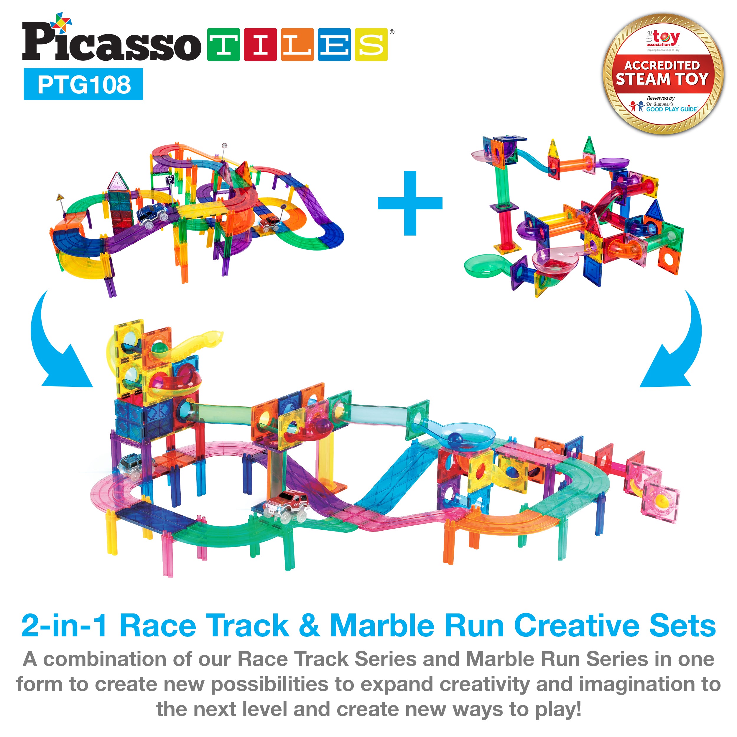 PicassoTiles 2-in-1 Marble Run and Racing Track Magnet Toy