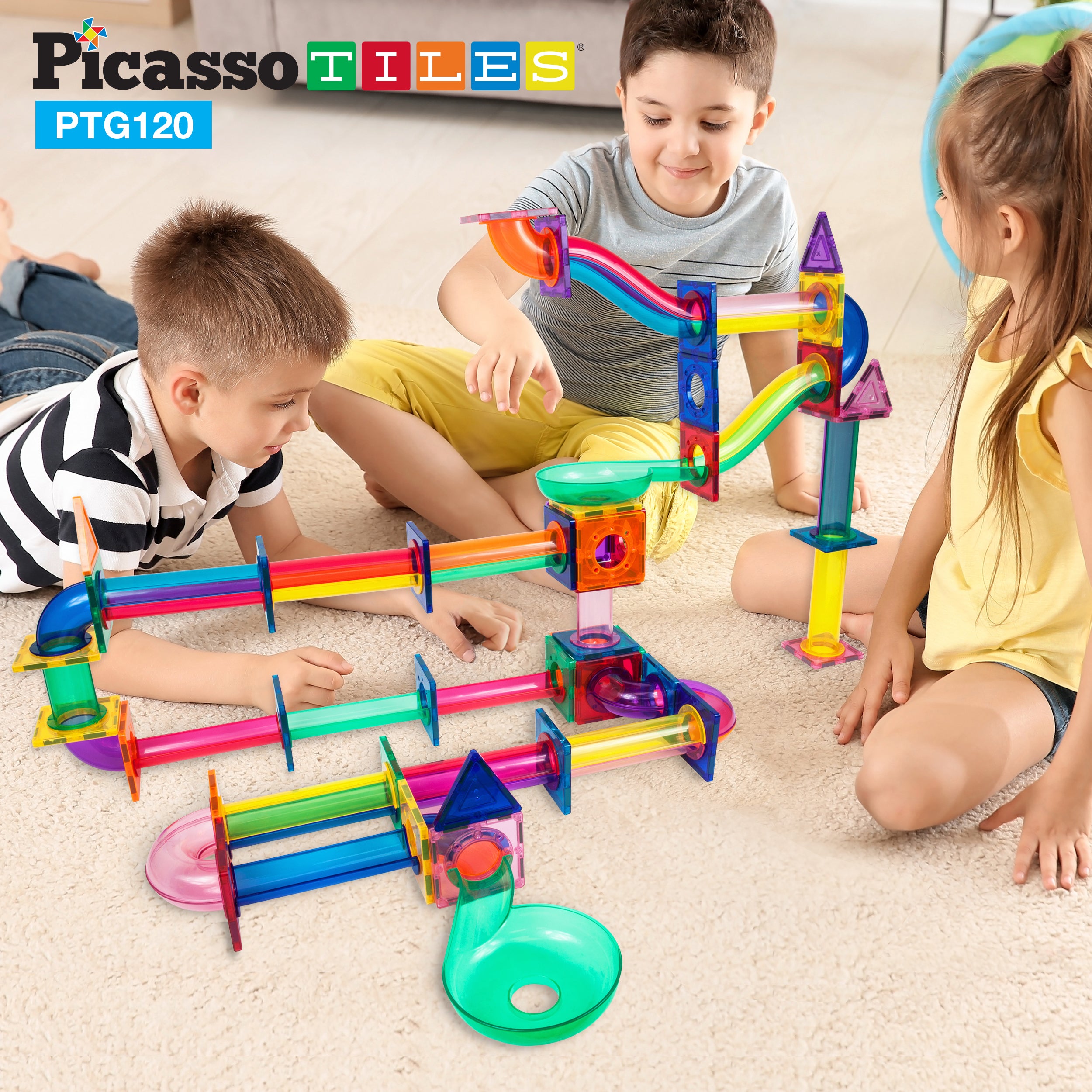 PicassoTiles Ptg120 120 Pieces Marble Run Building Blocks