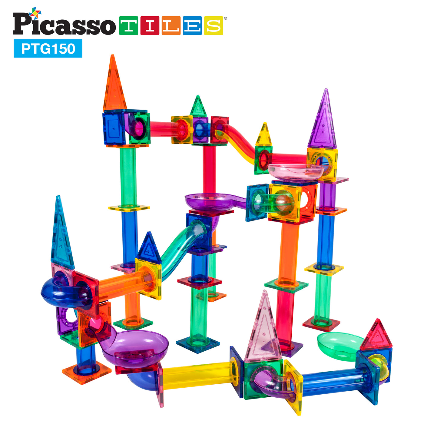 PicassoTiles 150 Piece Marble Run Building Blocks Set