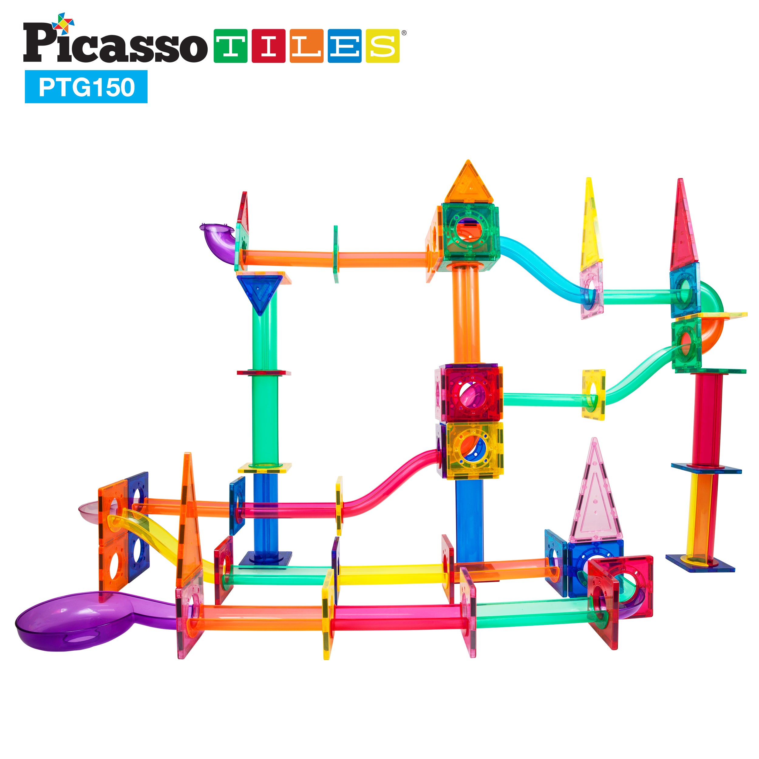 PicassoTiles 150 Piece Marble Run Building Blocks Set