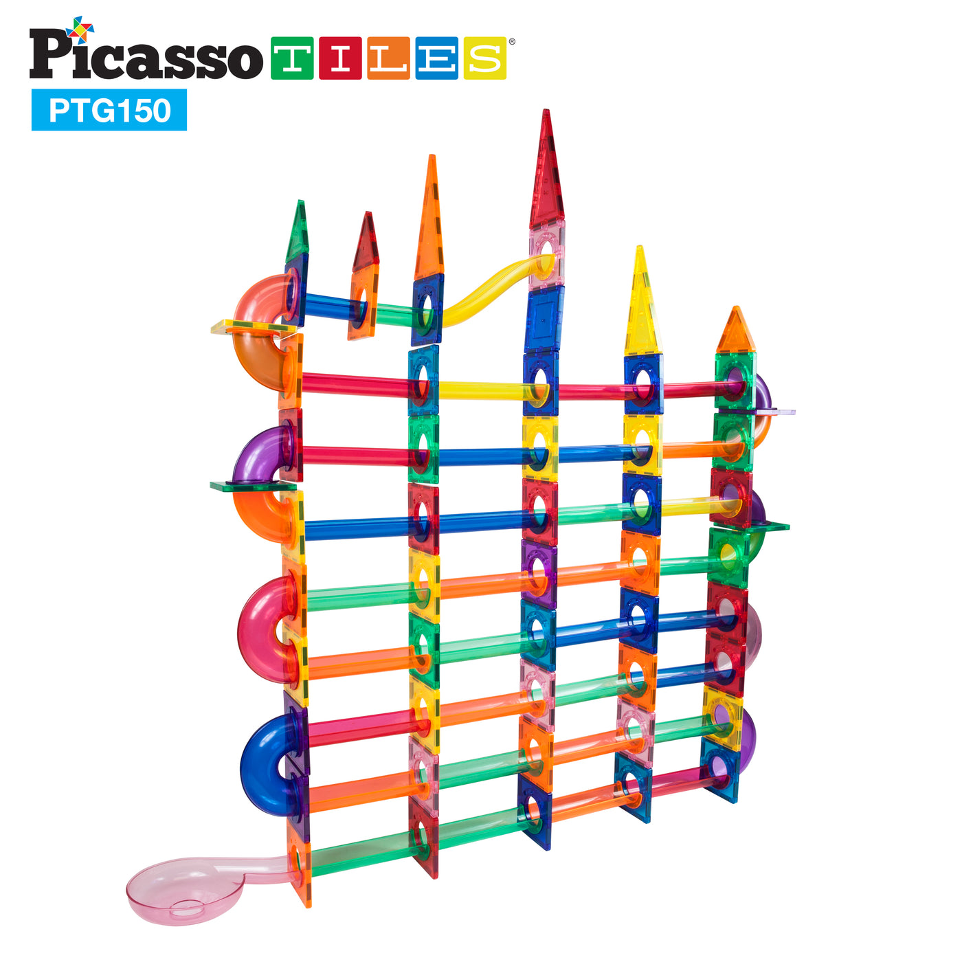 PicassoTiles 150 Piece Marble Run Building Blocks Set