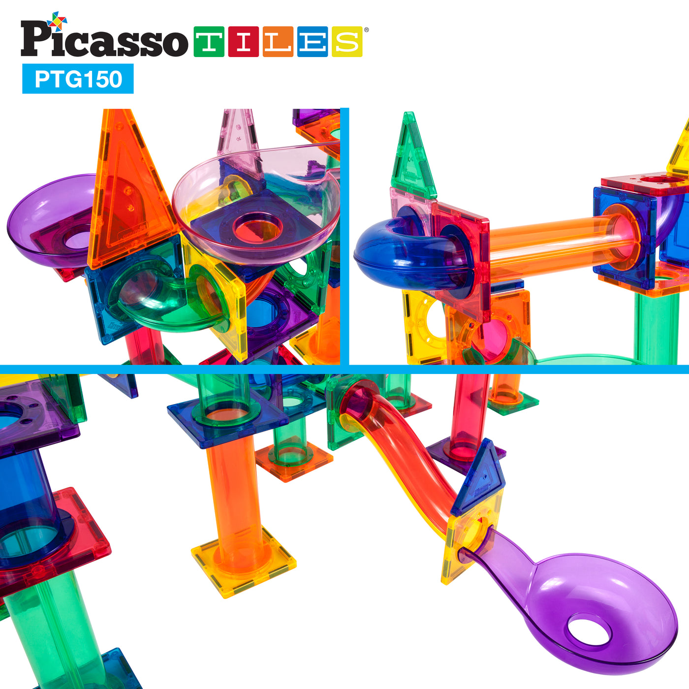 PicassoTiles 150 Piece Marble Run Building Blocks Set