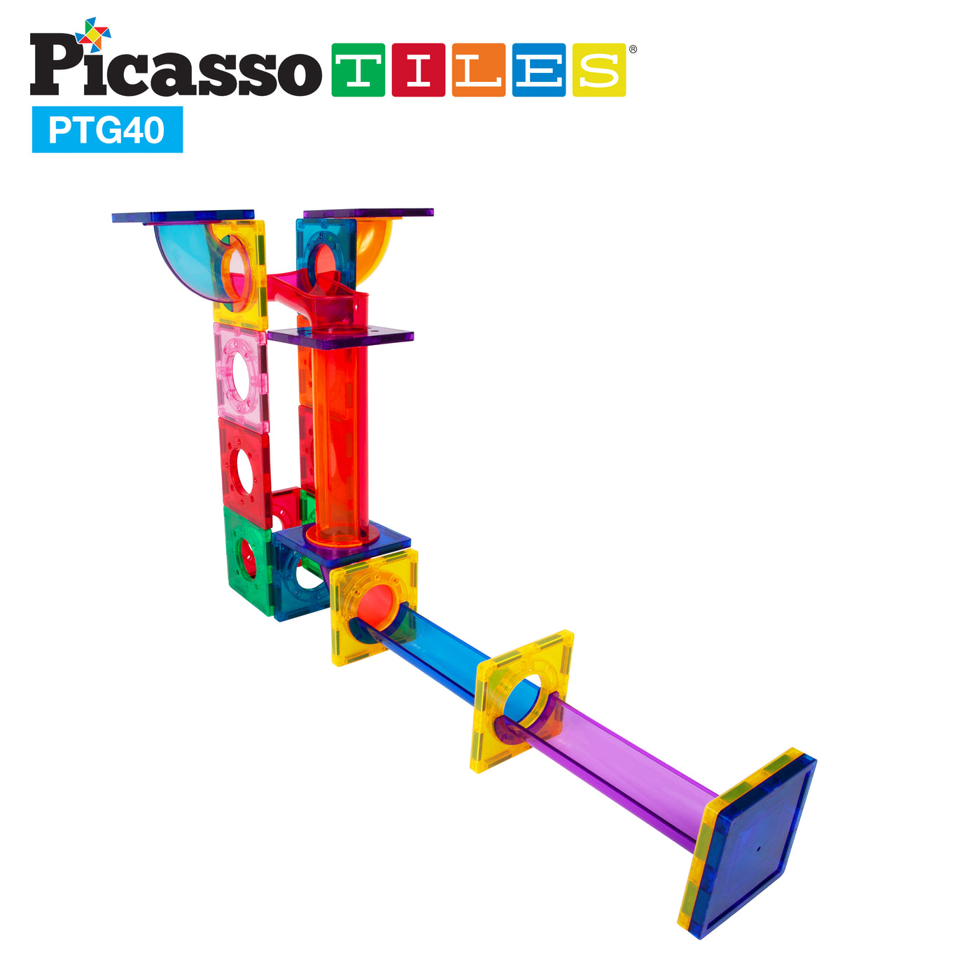 PicassoTiles 40pc Marble Run Building Blocks Connecting Set