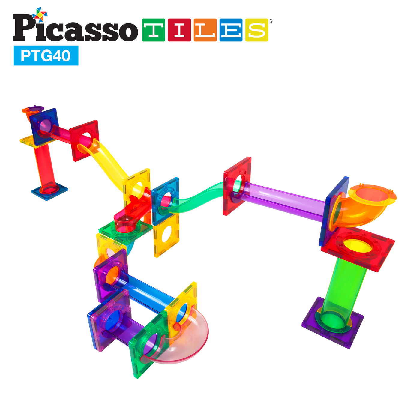 PicassoTiles 40pc Marble Run Building Blocks Connecting Set