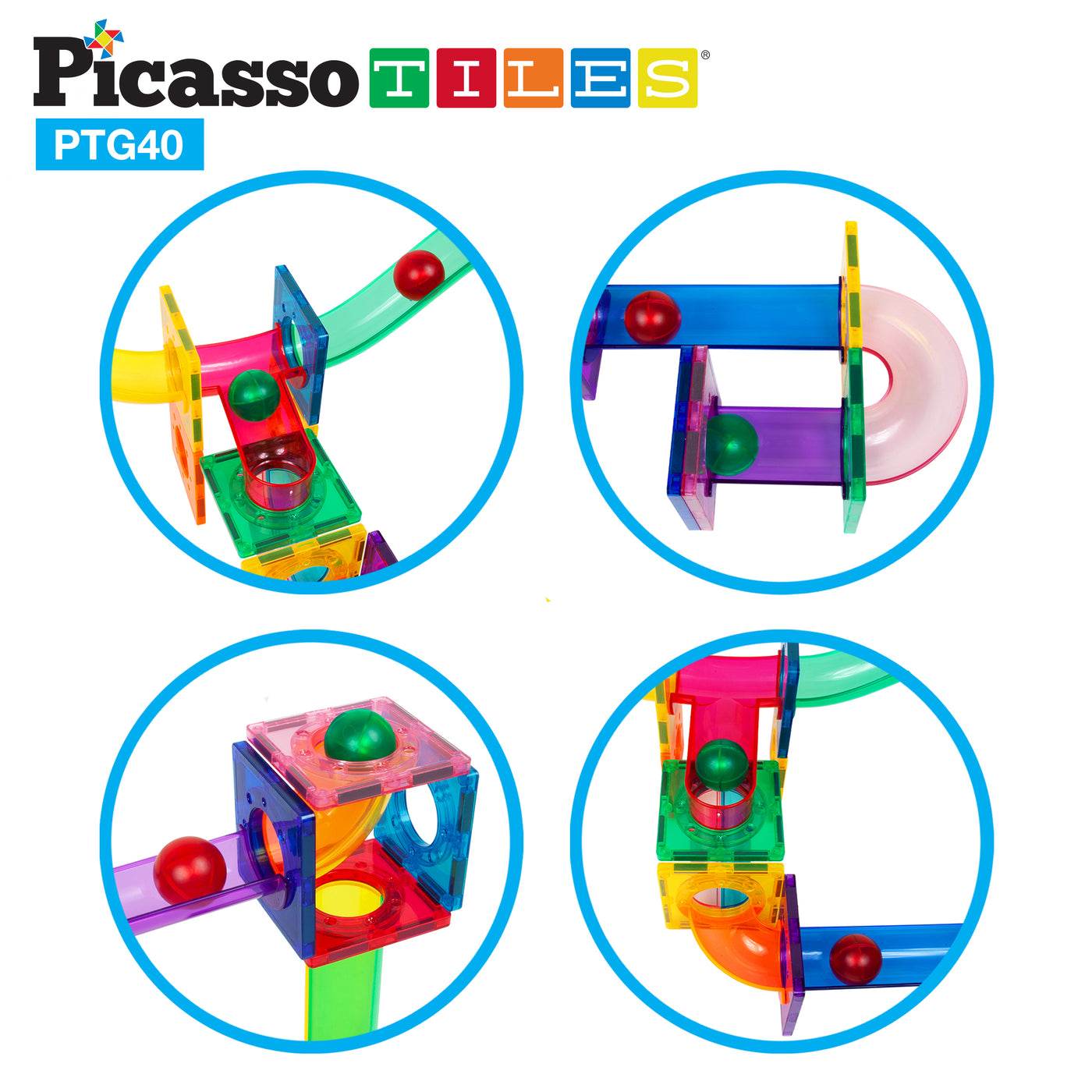 PicassoTiles 40pc Marble Run Building Blocks Connecting Set