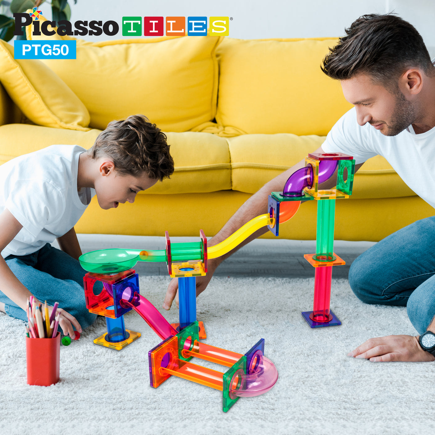 PicassoTiles 50pc Marble Run Building Blocks Set