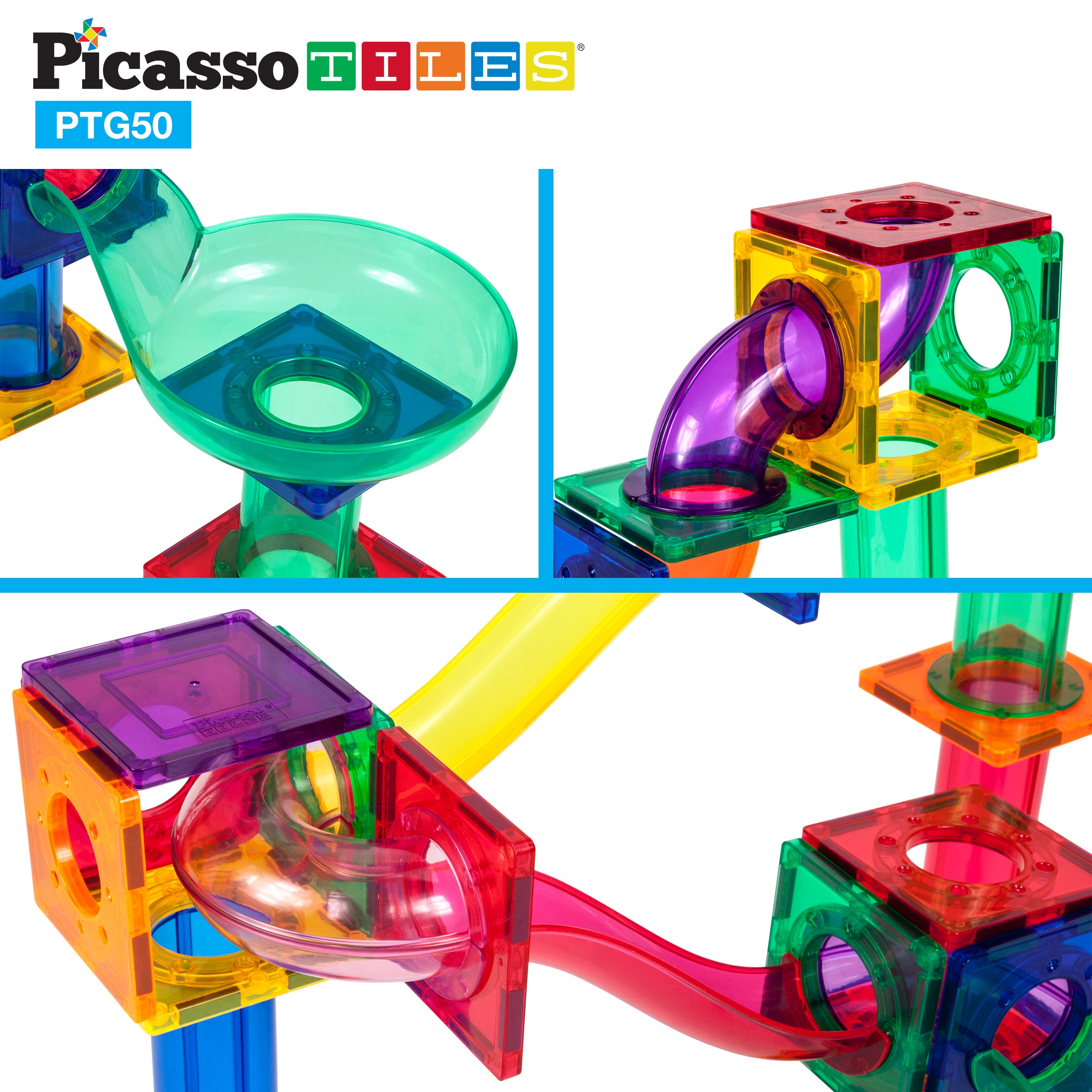 PicassoTiles 50pc Marble Run Building Blocks Set