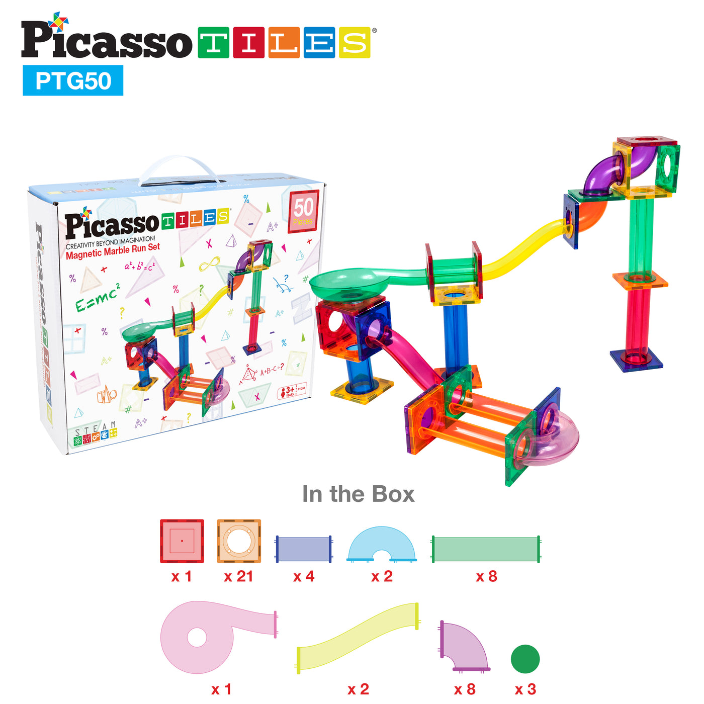 PicassoTiles 50pc Marble Run Building Blocks Set